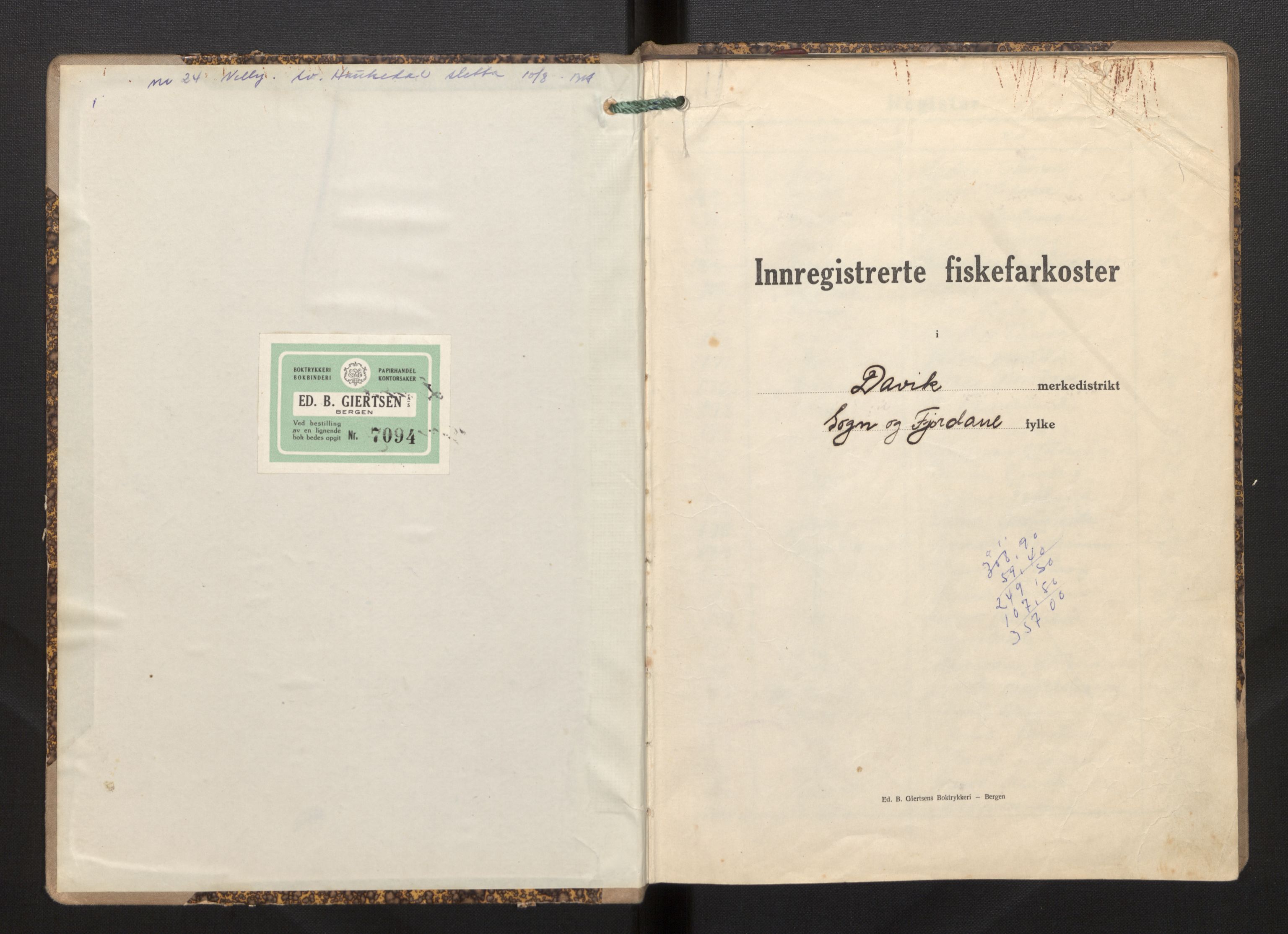 Fiskeridirektoratet - 1 Adm. ledelse - 13 Båtkontoret, AV/SAB-A-2003/I/Ia/Iag/L0016: 135.0707/2 Merkeprotokoll - Davik, 1950-1954