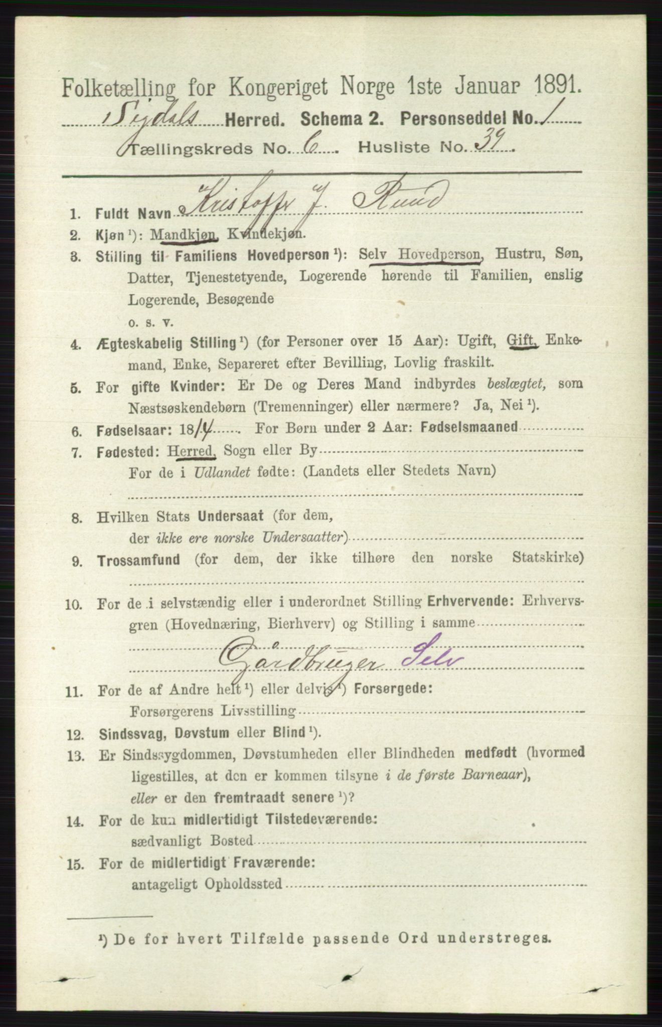 RA, Folketelling 1891 for 0621 Sigdal herred, 1891, s. 2634