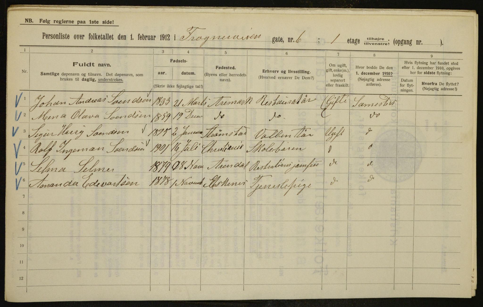 OBA, Kommunal folketelling 1.2.1912 for Kristiania, 1912, s. 27037