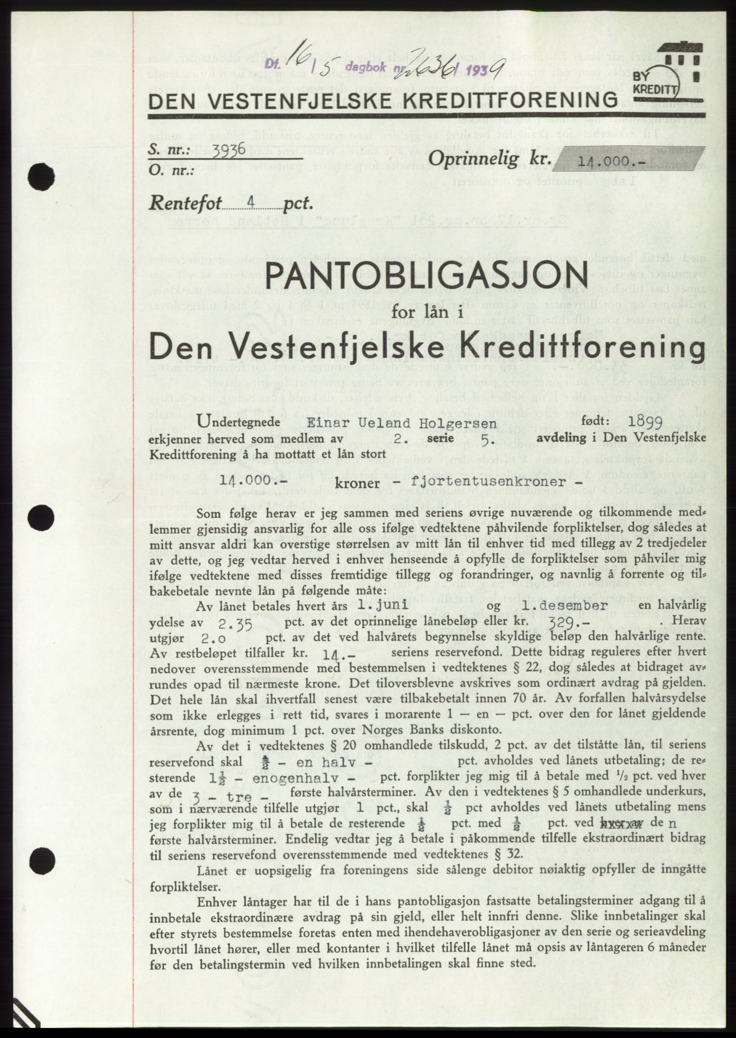 Jæren sorenskriveri, SAST/A-100310/03/G/Gba/L0074: Pantebok, 1939-1939, Dagboknr: 2636/1939