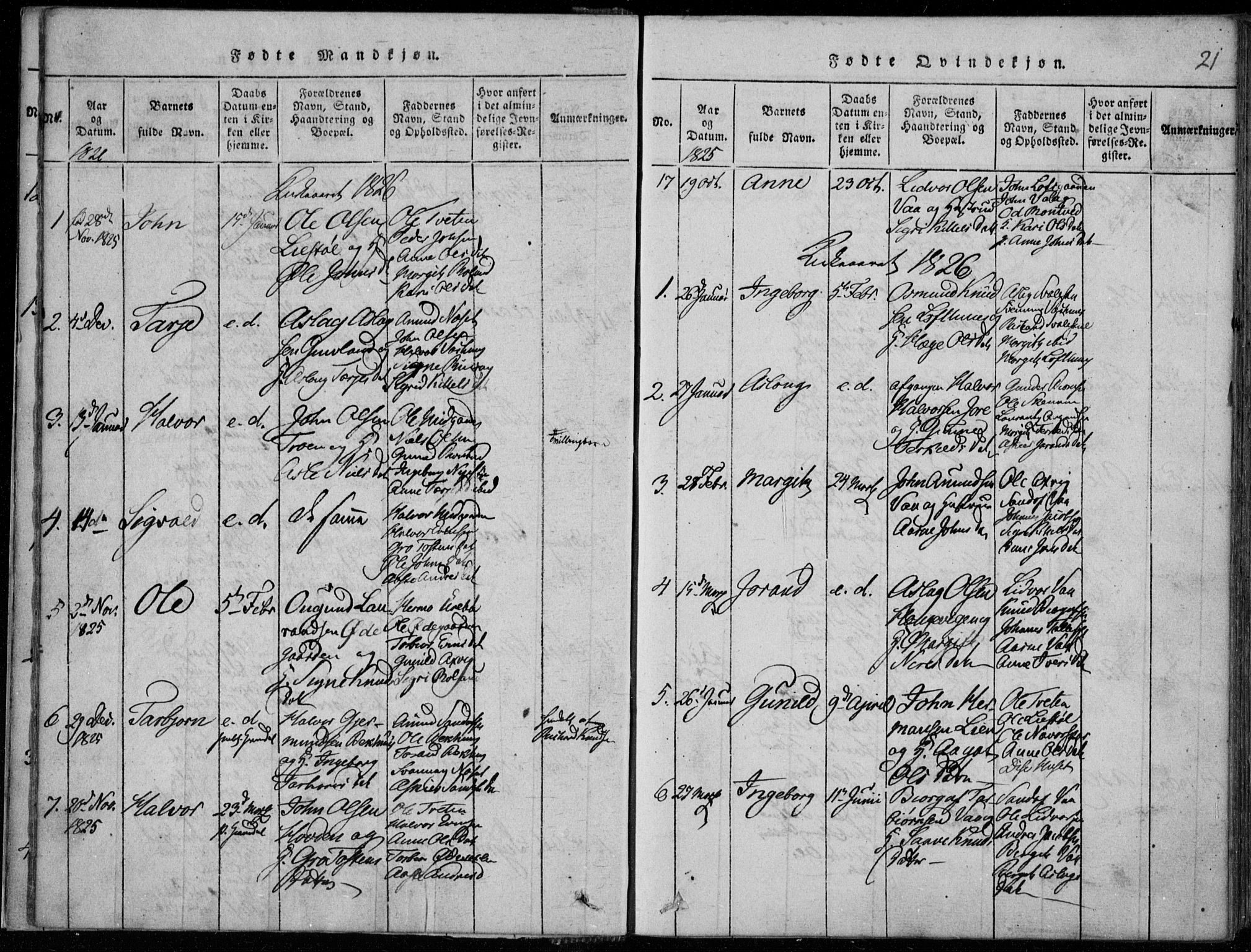 Rauland kirkebøker, AV/SAKO-A-292/F/Fa/L0001: Ministerialbok nr. I 1, 1814-1859, s. 21