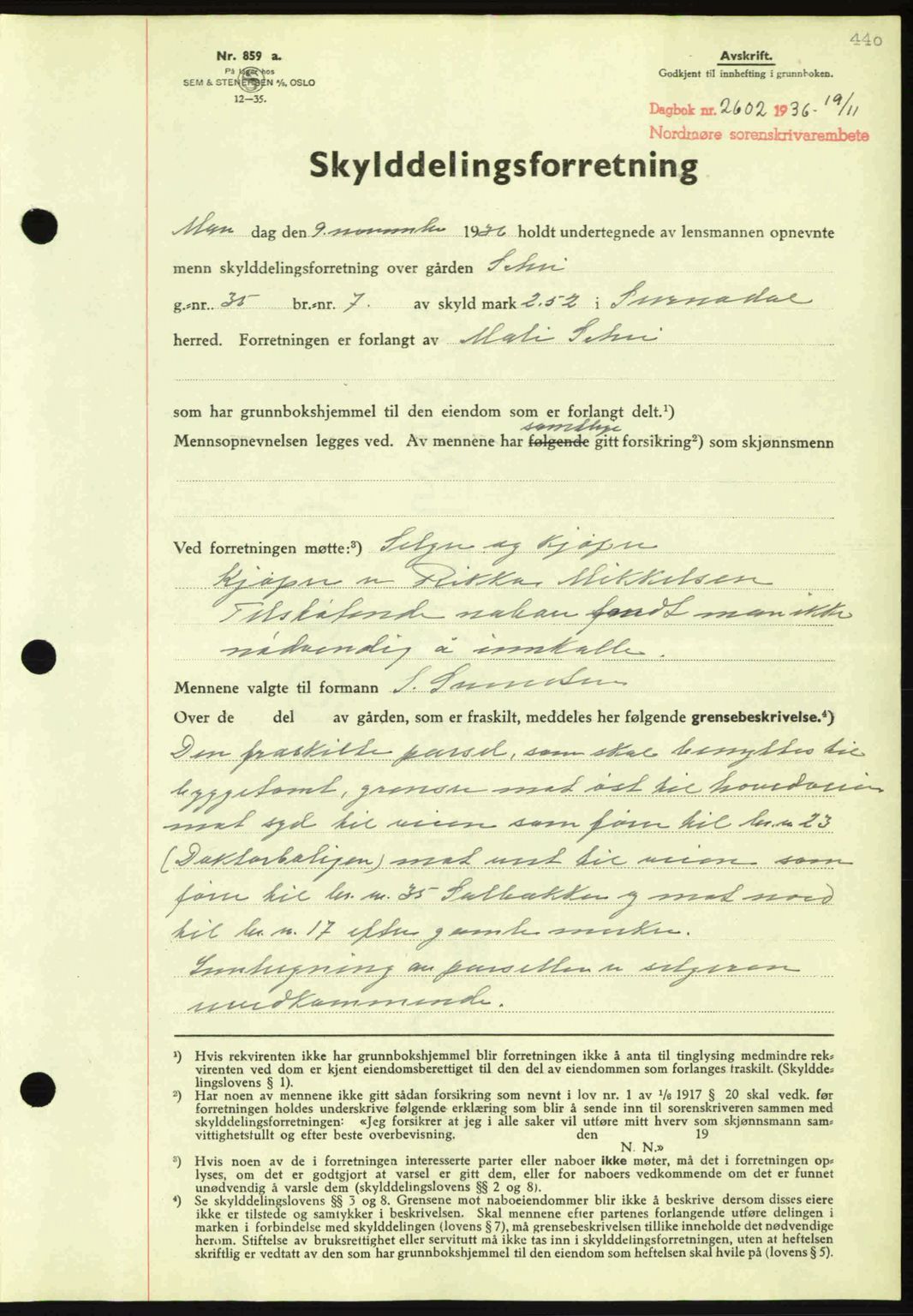 Nordmøre sorenskriveri, SAT/A-4132/1/2/2Ca: Pantebok nr. A80, 1936-1937, Dagboknr: 2602/1936