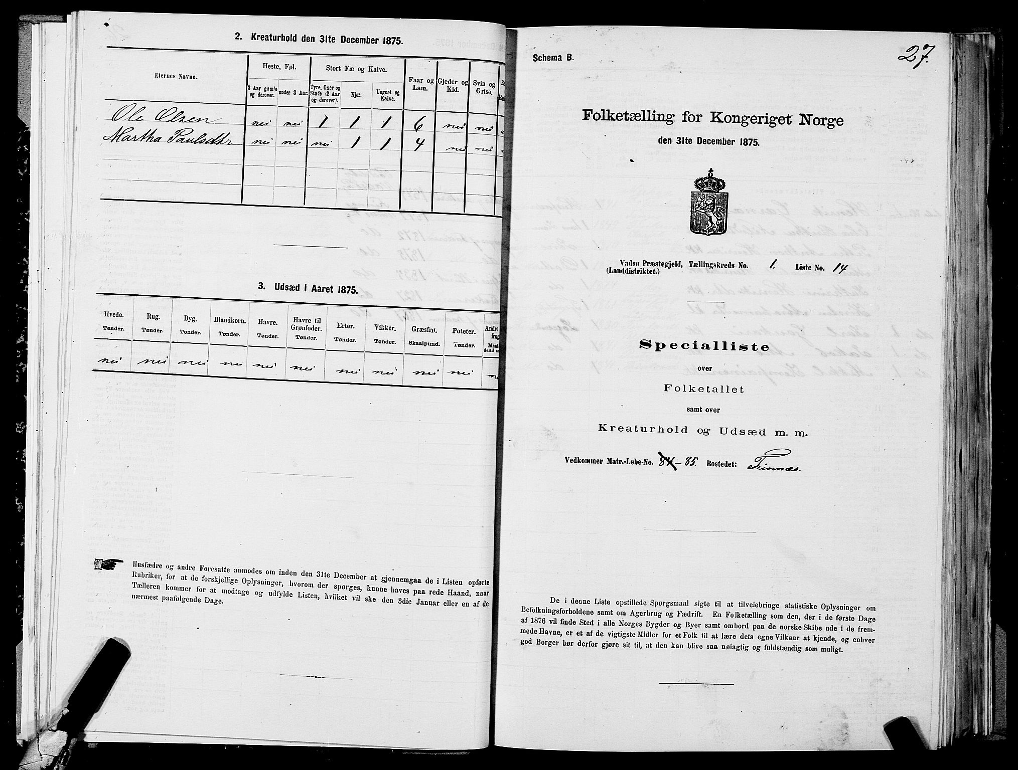 SATØ, Folketelling 1875 for 2029L Vadsø prestegjeld, Vadsø landsokn, 1875, s. 1027