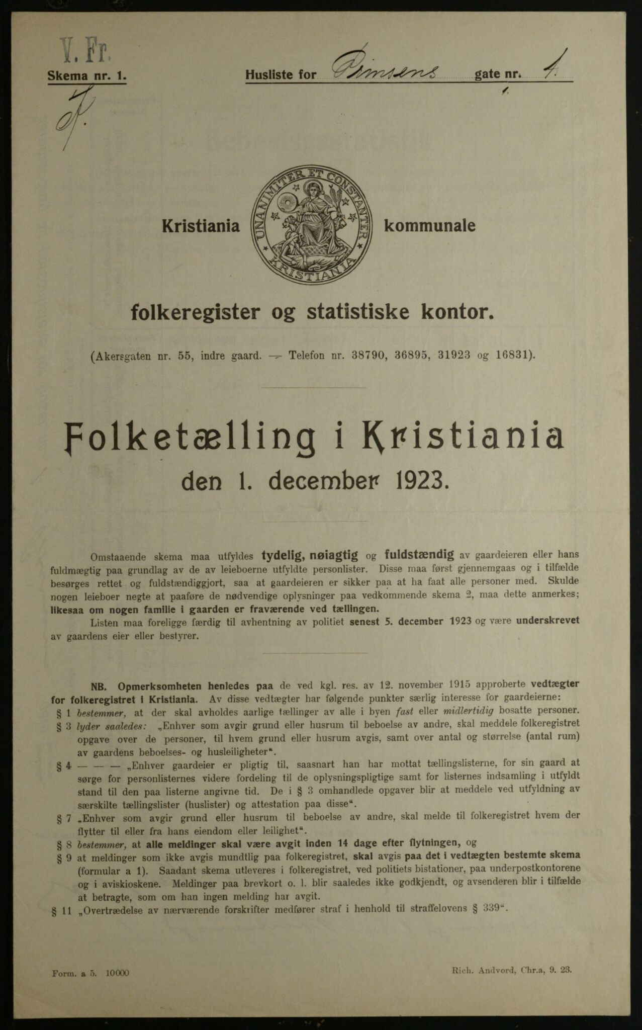 OBA, Kommunal folketelling 1.12.1923 for Kristiania, 1923, s. 89960