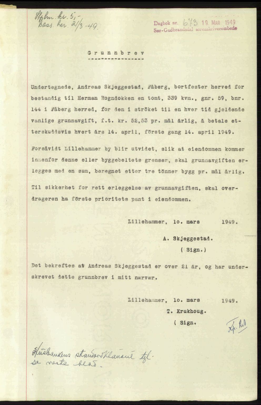 Sør-Gudbrandsdal tingrett, SAH/TING-004/H/Hb/Hbd/L0024: Pantebok nr. A24, 1948-1949, Dagboknr: 673/1949