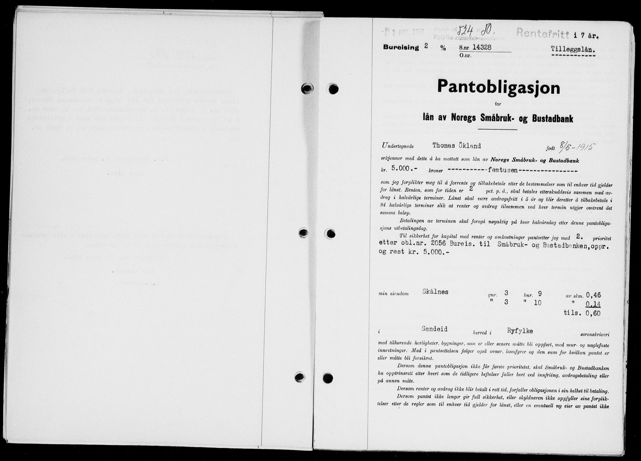 Ryfylke tingrett, SAST/A-100055/001/II/IIB/L0107: Pantebok nr. 86, 1949-1960, Dagboknr: 524/1950