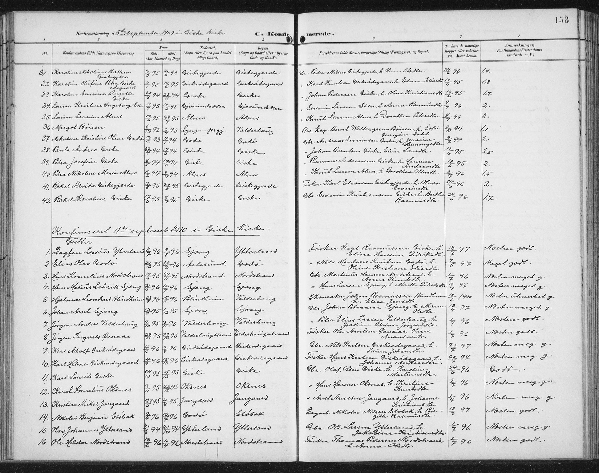 Ministerialprotokoller, klokkerbøker og fødselsregistre - Møre og Romsdal, SAT/A-1454/534/L0489: Klokkerbok nr. 534C01, 1899-1941, s. 153
