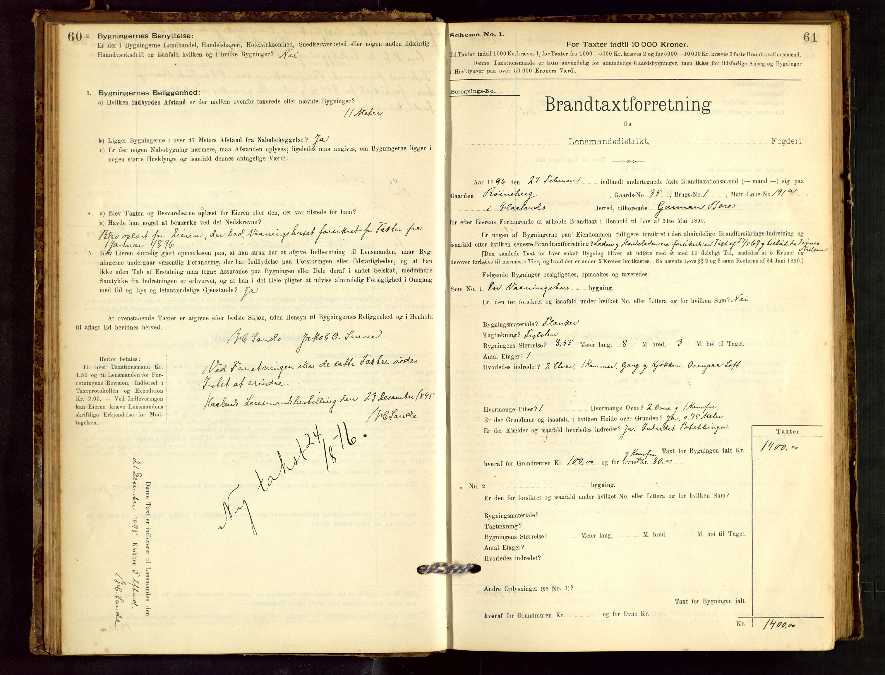 Håland lensmannskontor, SAST/A-100100/Gob/L0001: Branntakstprotokoll - skjematakst. Register i boken., 1894-1902, s. 60-61