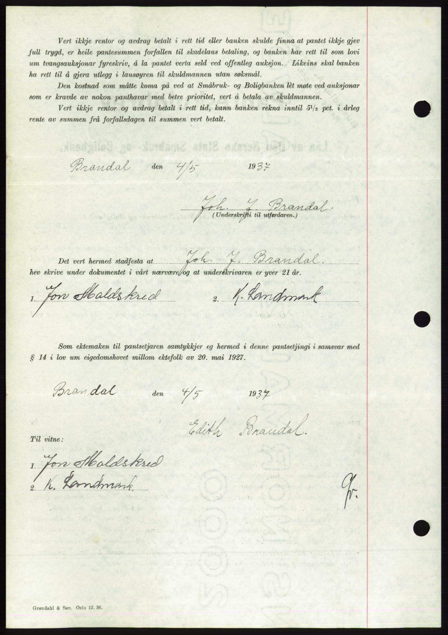 Søre Sunnmøre sorenskriveri, AV/SAT-A-4122/1/2/2C/L0063: Pantebok nr. 57, 1937-1937, Dagboknr: 750/1937