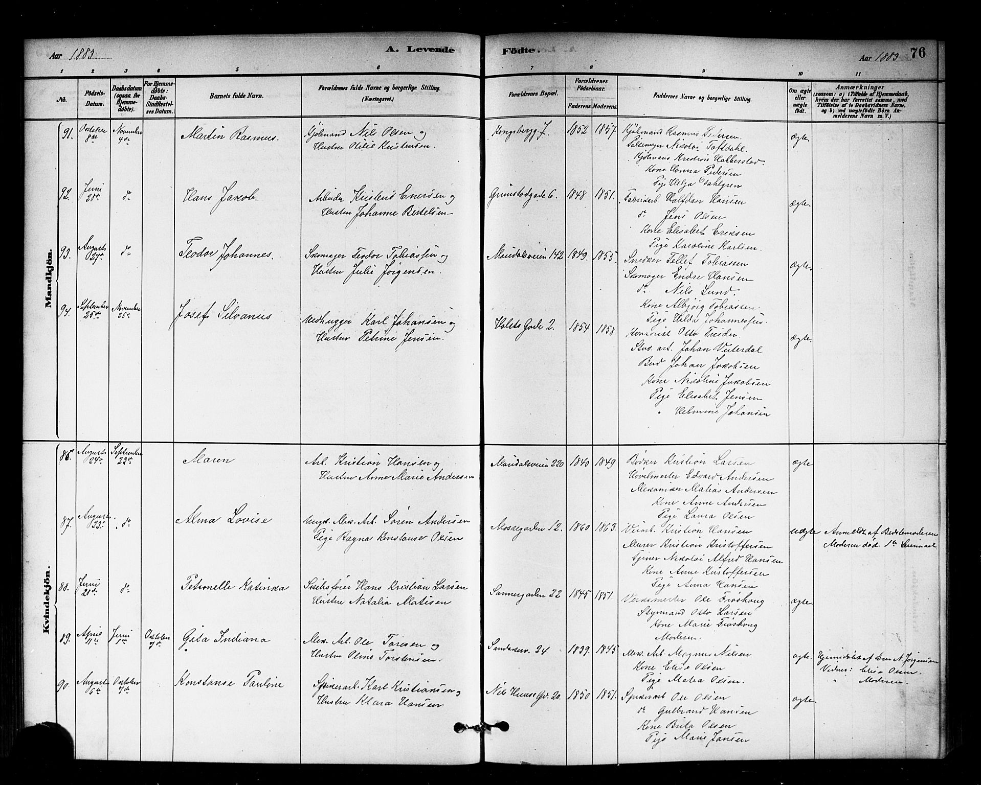 Sagene prestekontor Kirkebøker, AV/SAO-A-10796/G/L0001: Klokkerbok nr. 1, 1880-1891, s. 76