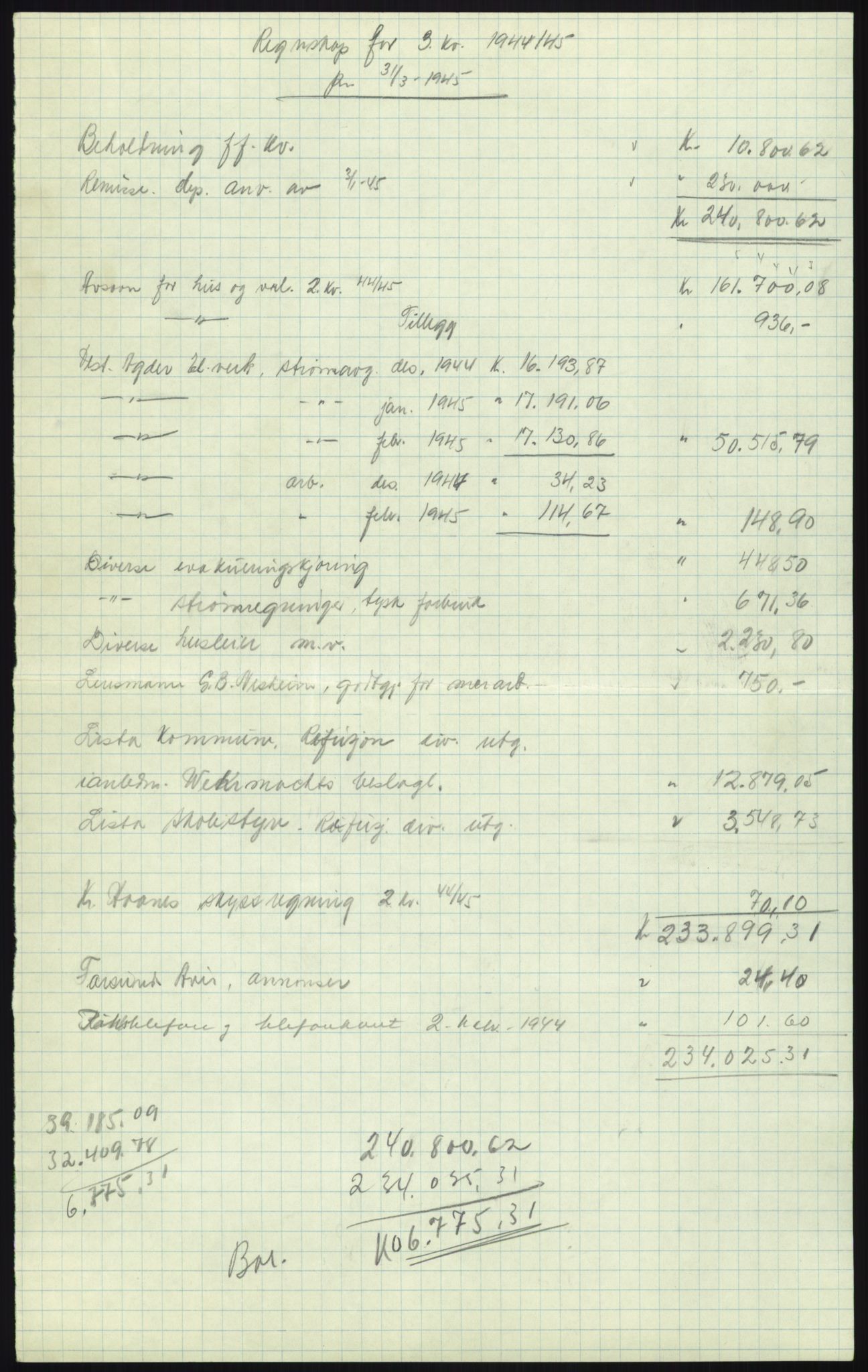 Forsvarsdepartementet, 10. kontor / Oppgjørskontoret, AV/RA-RAFA-1225/D/Db/L0180: Lista oppgjørskontor, 1942-1952, s. 124