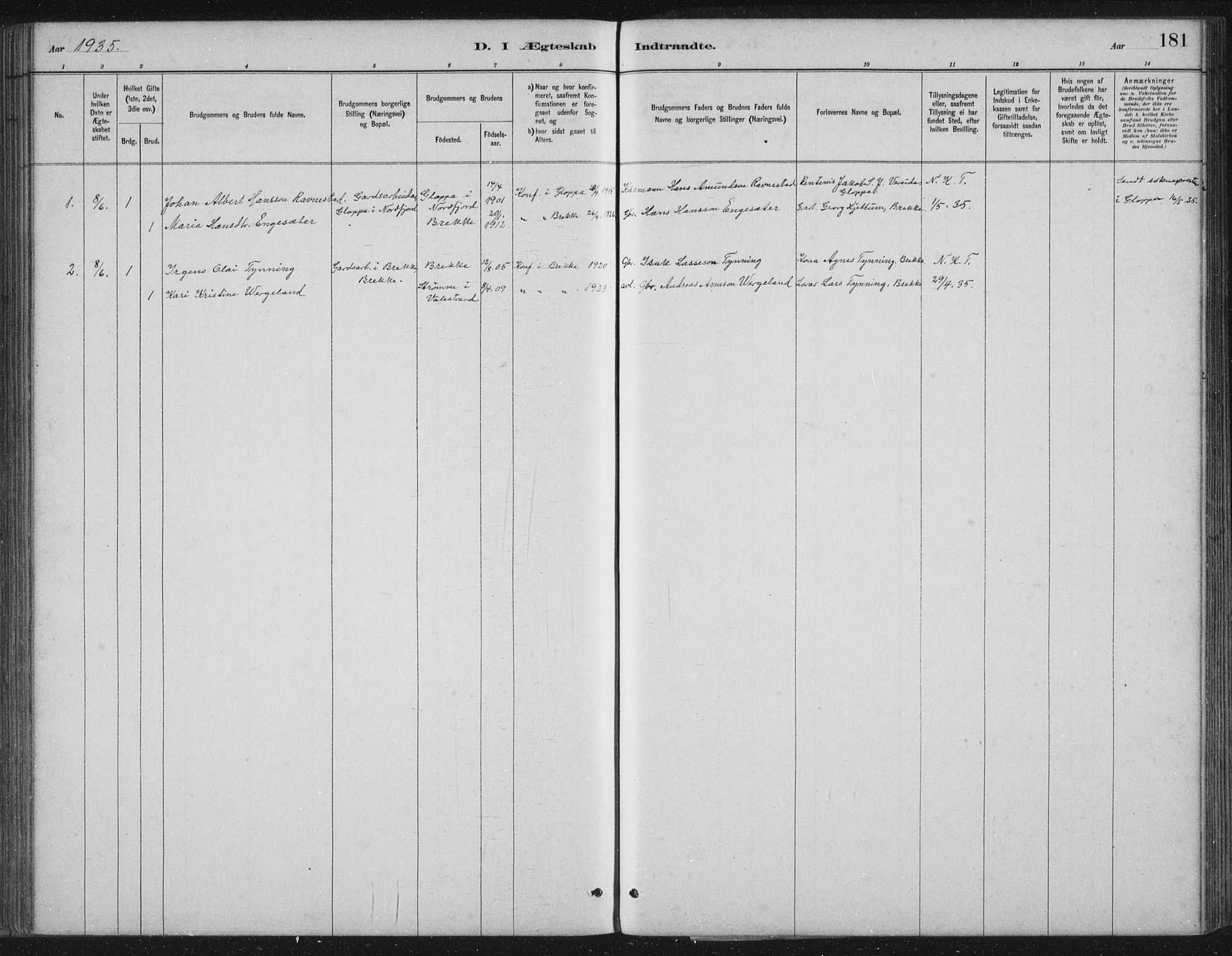 Gulen sokneprestembete, AV/SAB-A-80201/H/Hab/Habc/L0002: Klokkerbok nr. C 2, 1880-1938, s. 181