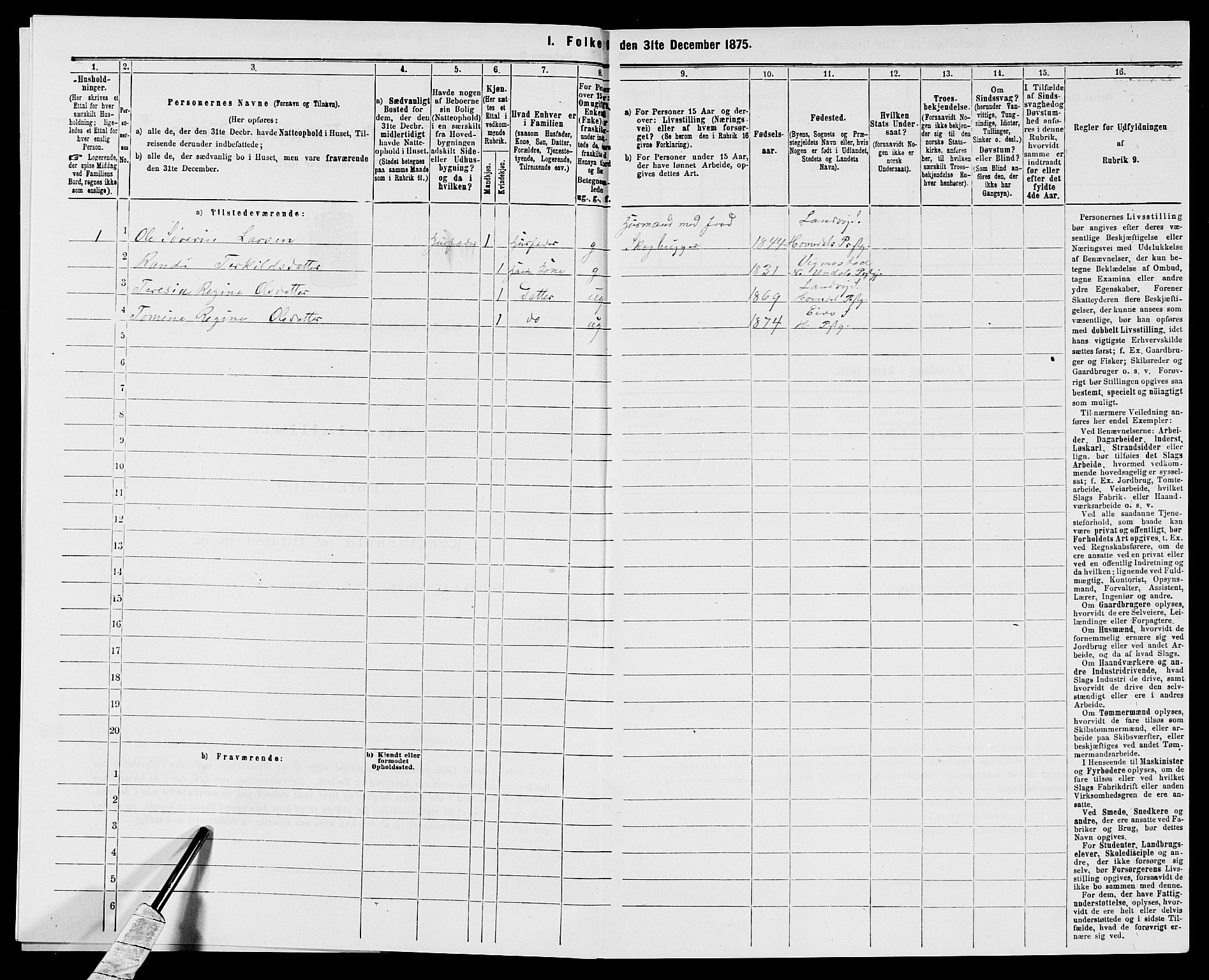 SAK, Folketelling 1875 for 0924P Homedal prestegjeld, 1875, s. 20