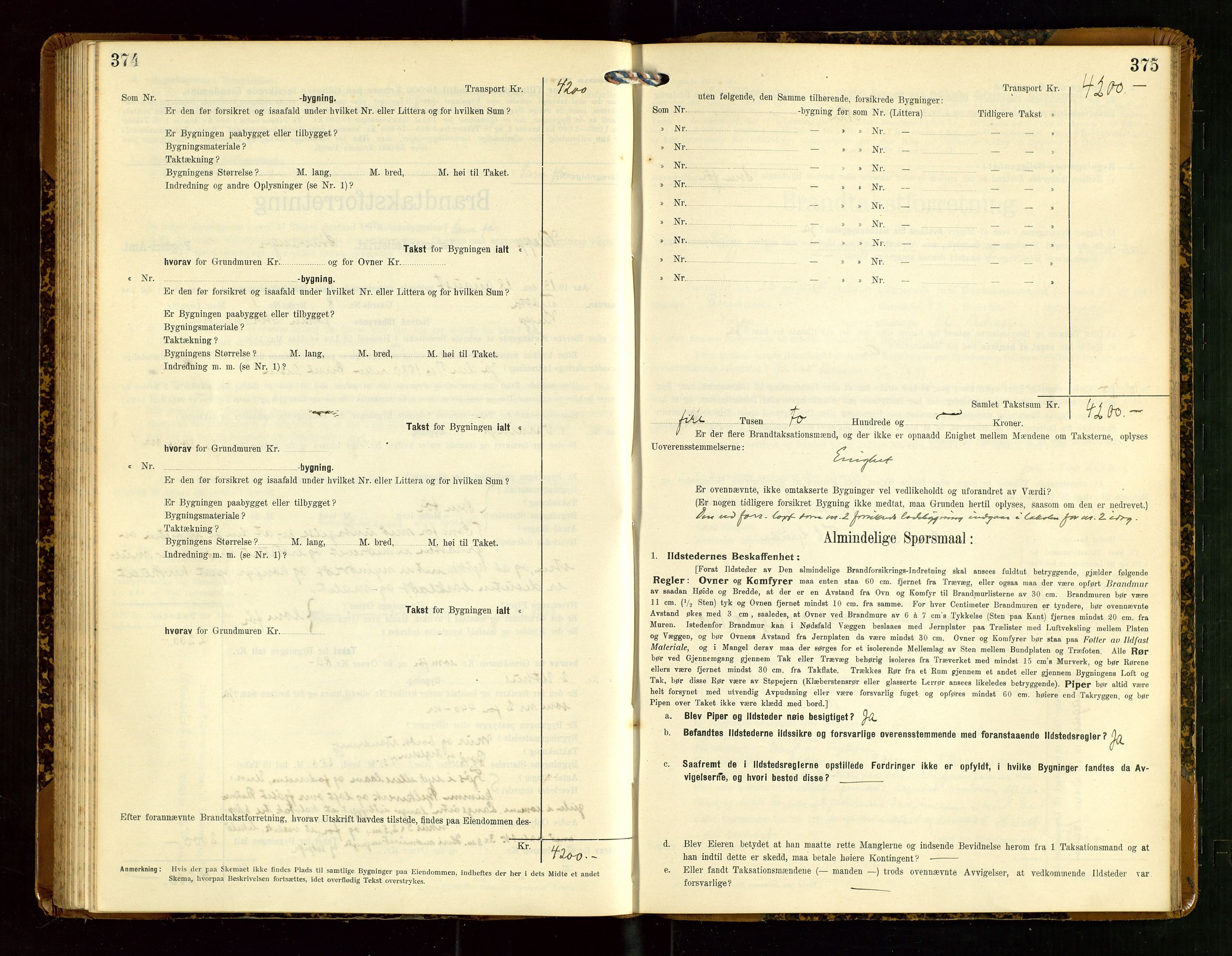 Klepp lensmannskontor, AV/SAST-A-100163/Goc/L0007: "Brandtaxationsprotokol" m/register, 1911-1915, s. 374-375