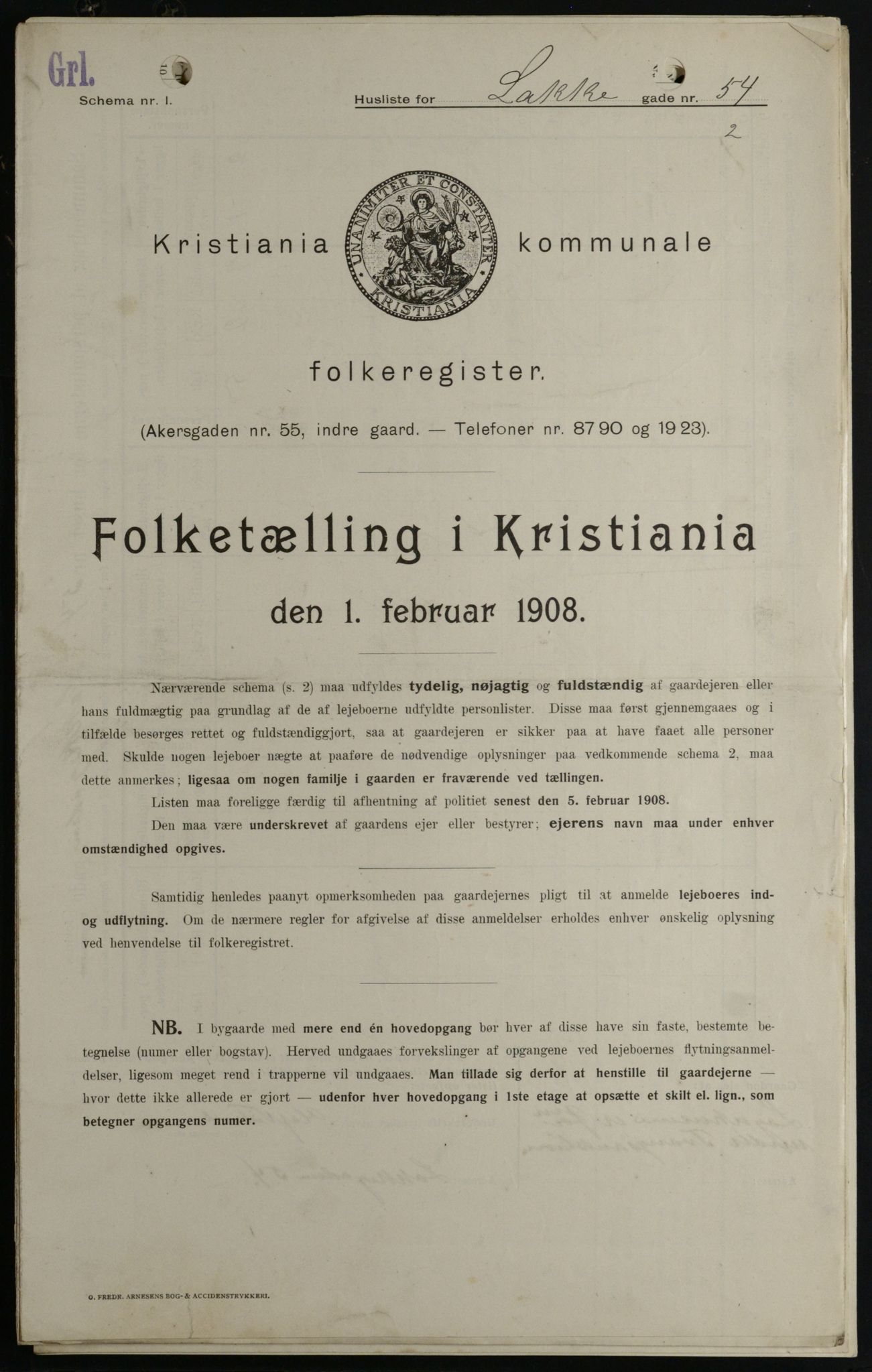 OBA, Kommunal folketelling 1.2.1908 for Kristiania kjøpstad, 1908, s. 50174