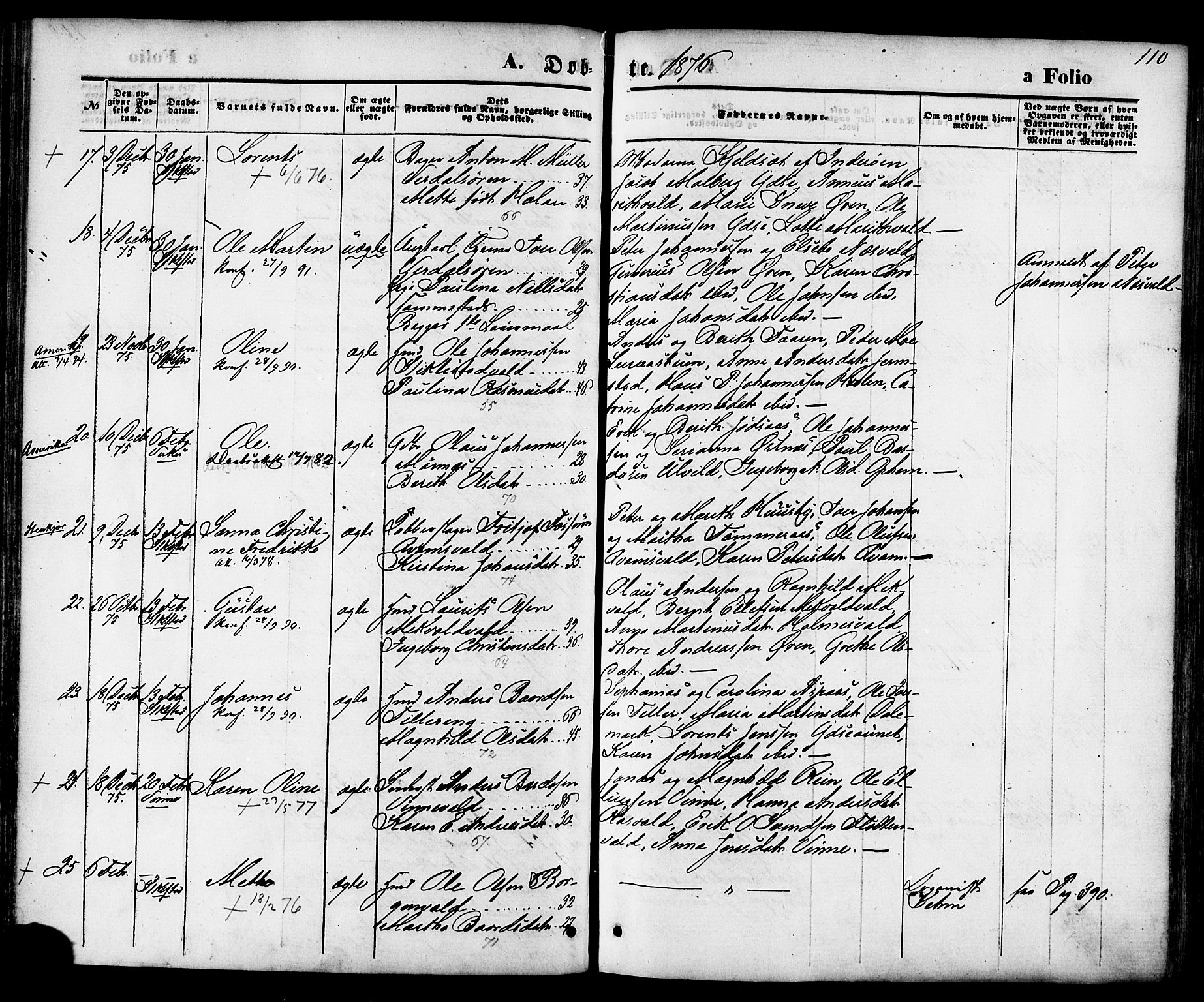 Ministerialprotokoller, klokkerbøker og fødselsregistre - Nord-Trøndelag, AV/SAT-A-1458/723/L0242: Ministerialbok nr. 723A11, 1870-1880, s. 110