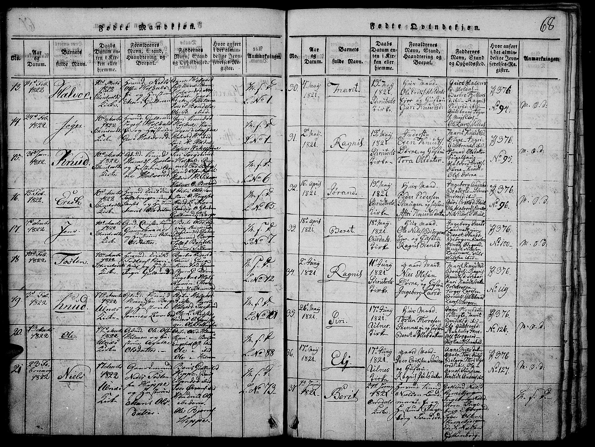 Nord-Aurdal prestekontor, AV/SAH-PREST-132/H/Ha/Haa/L0002: Ministerialbok nr. 2, 1816-1828, s. 68