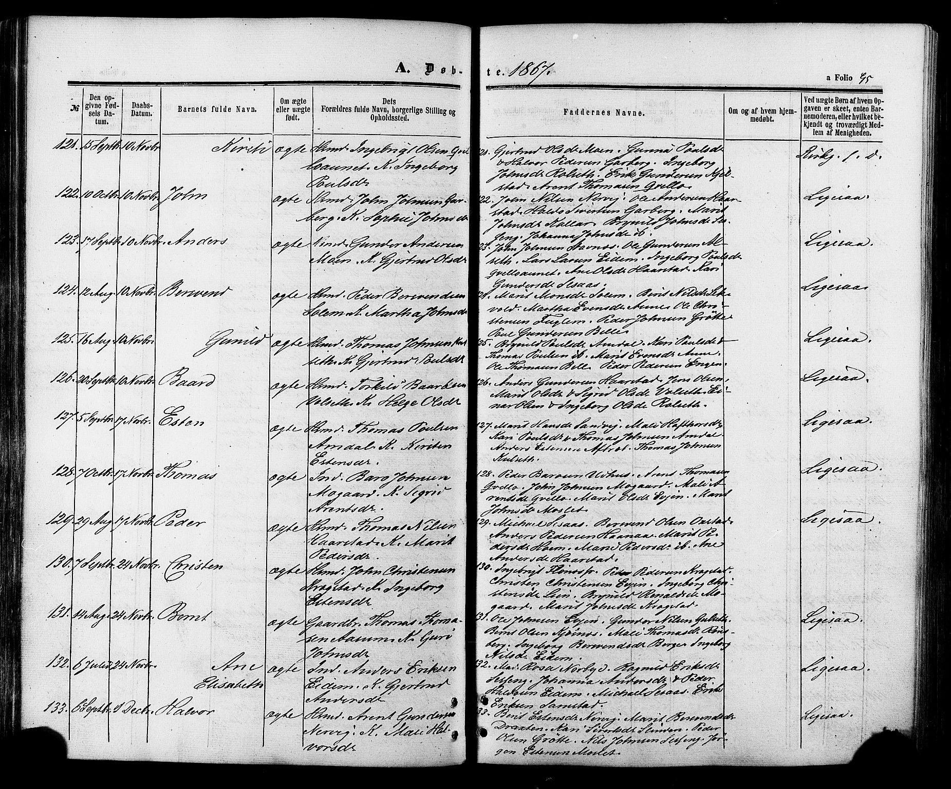 Ministerialprotokoller, klokkerbøker og fødselsregistre - Sør-Trøndelag, SAT/A-1456/695/L1147: Ministerialbok nr. 695A07, 1860-1877, s. 95