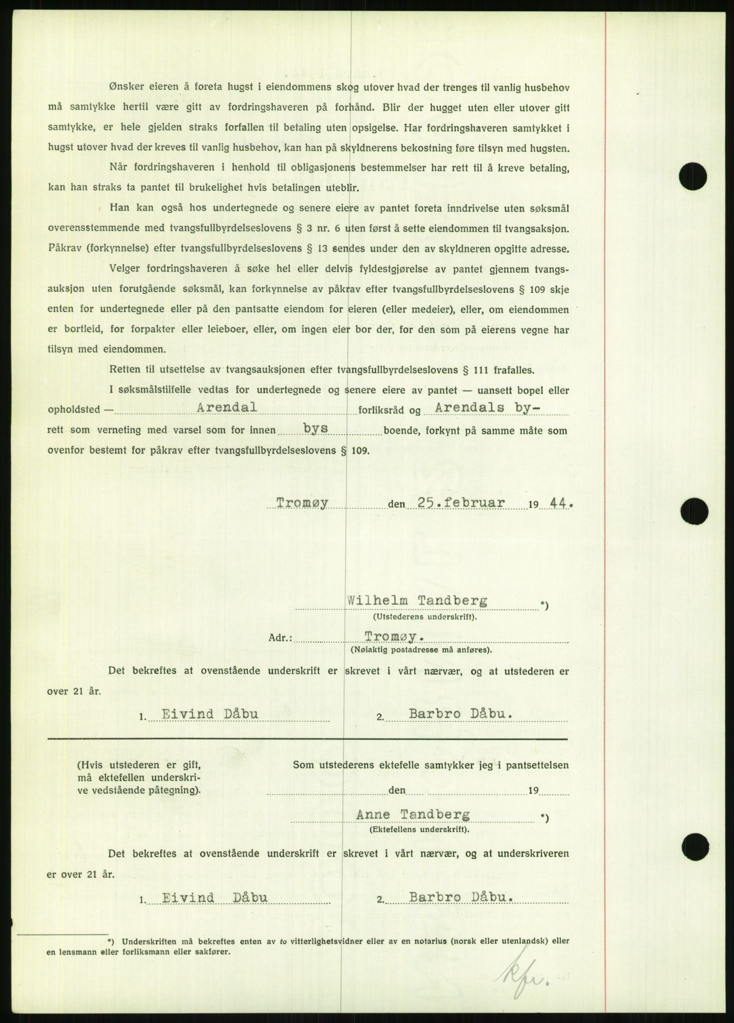 Nedenes sorenskriveri, AV/SAK-1221-0006/G/Gb/Gbb/L0002: Pantebok nr. II, 1942-1945, Dagboknr: 259/1944