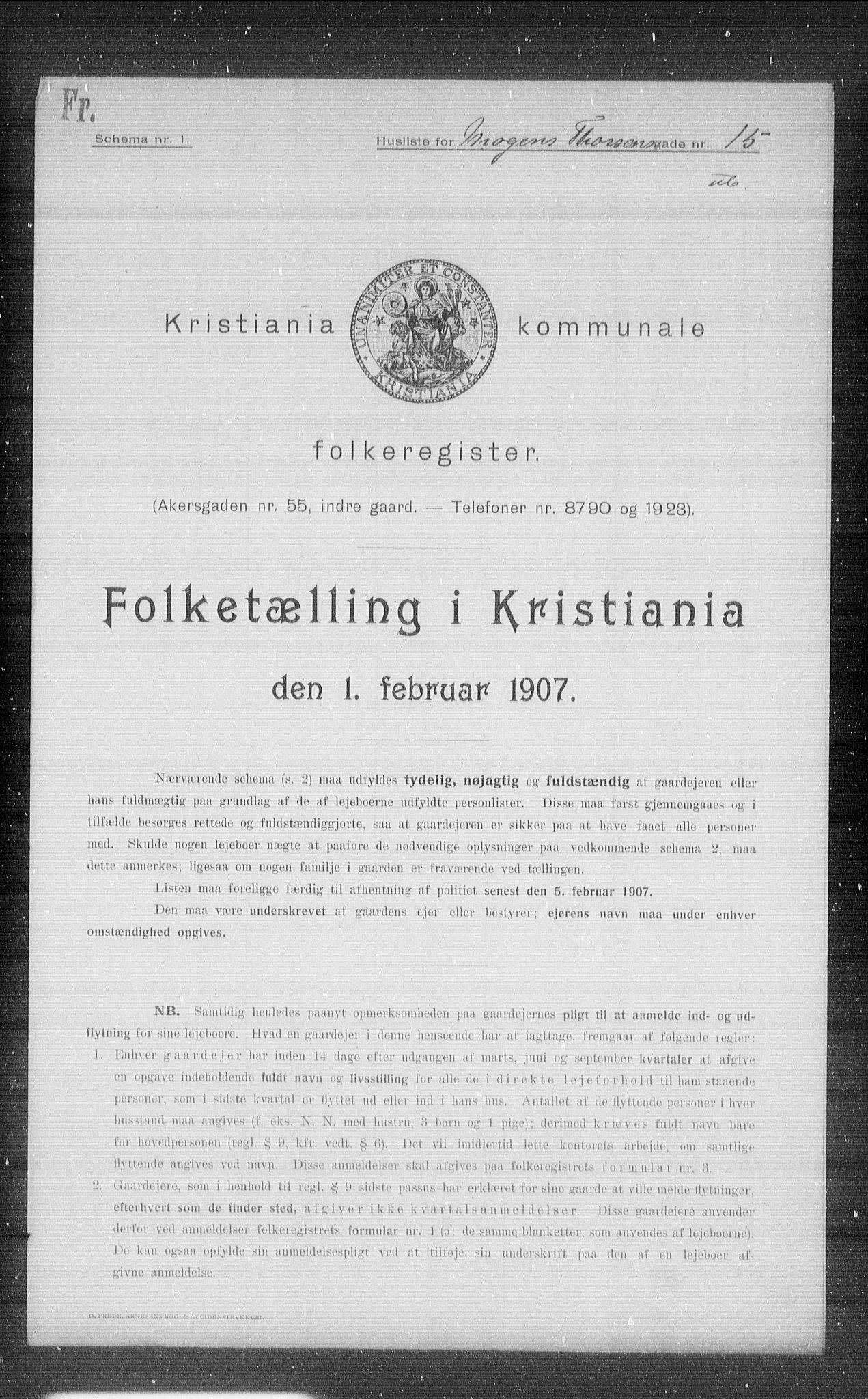 OBA, Kommunal folketelling 1.2.1907 for Kristiania kjøpstad, 1907, s. 33530