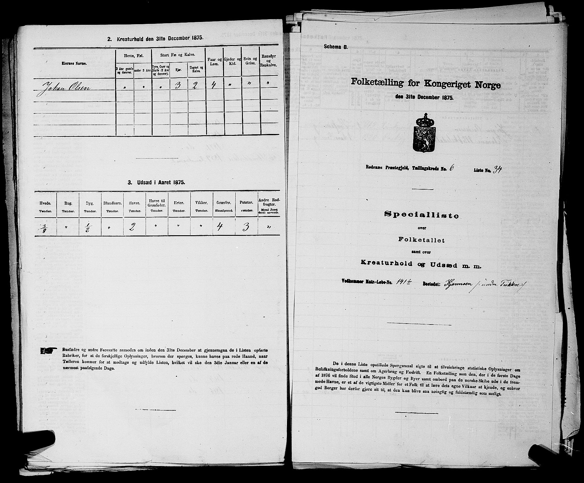 RA, Folketelling 1875 for 0120P Rødenes prestegjeld, 1875, s. 820