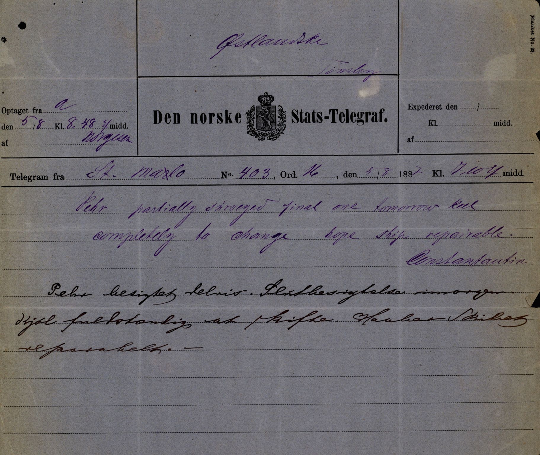 Pa 63 - Østlandske skibsassuranceforening, VEMU/A-1079/G/Ga/L0019/0007: Havaridokumenter / Flora, Foldin, Fix, Flora, Hast, Kvik, Pehr, 1886-1887, s. 54