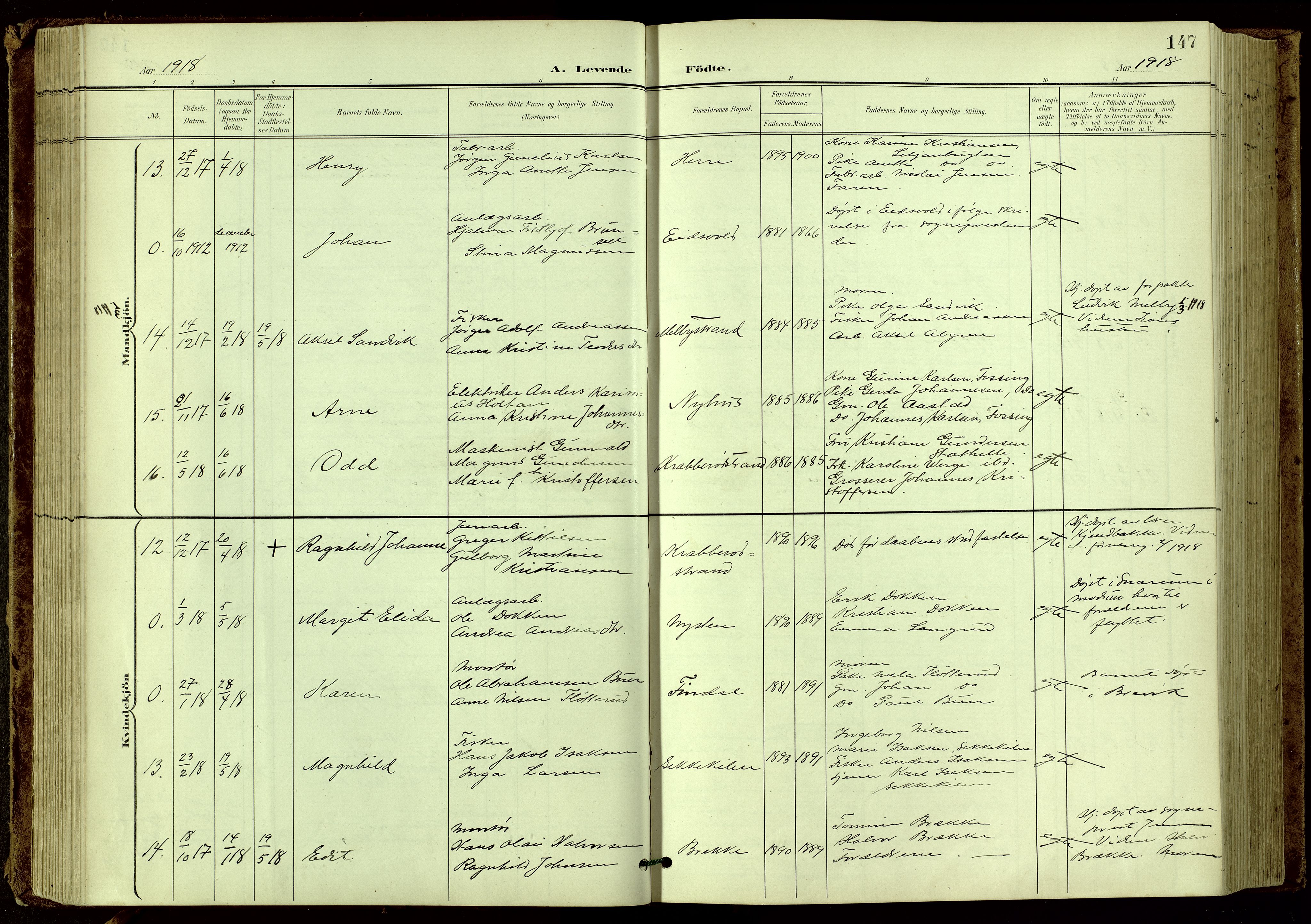 Bamble kirkebøker, SAKO/A-253/G/Ga/L0010: Klokkerbok nr. I 10, 1901-1919, s. 147