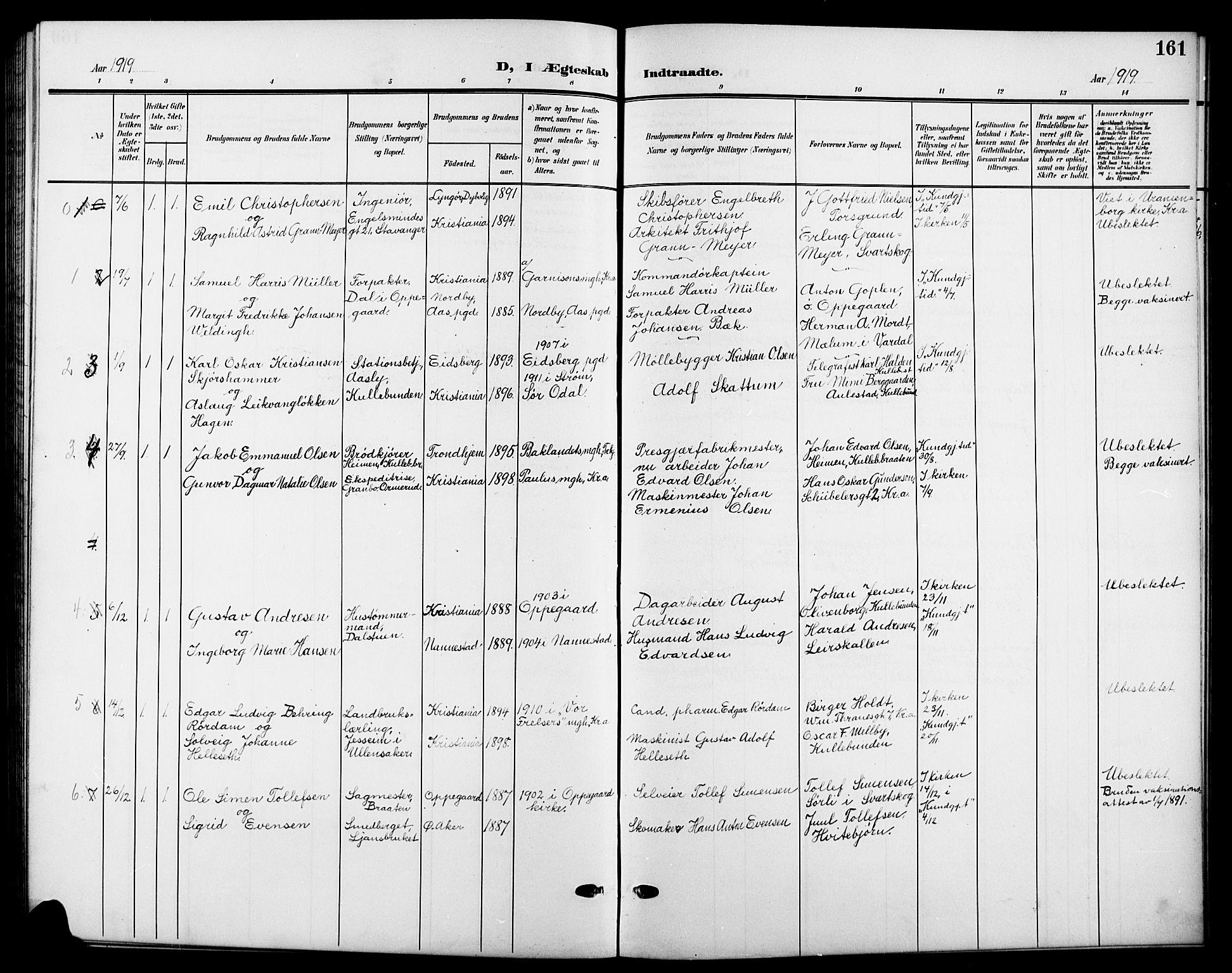 Nesodden prestekontor Kirkebøker, AV/SAO-A-10013/G/Gb/L0001: Klokkerbok nr. II 1, 1905-1924, s. 161