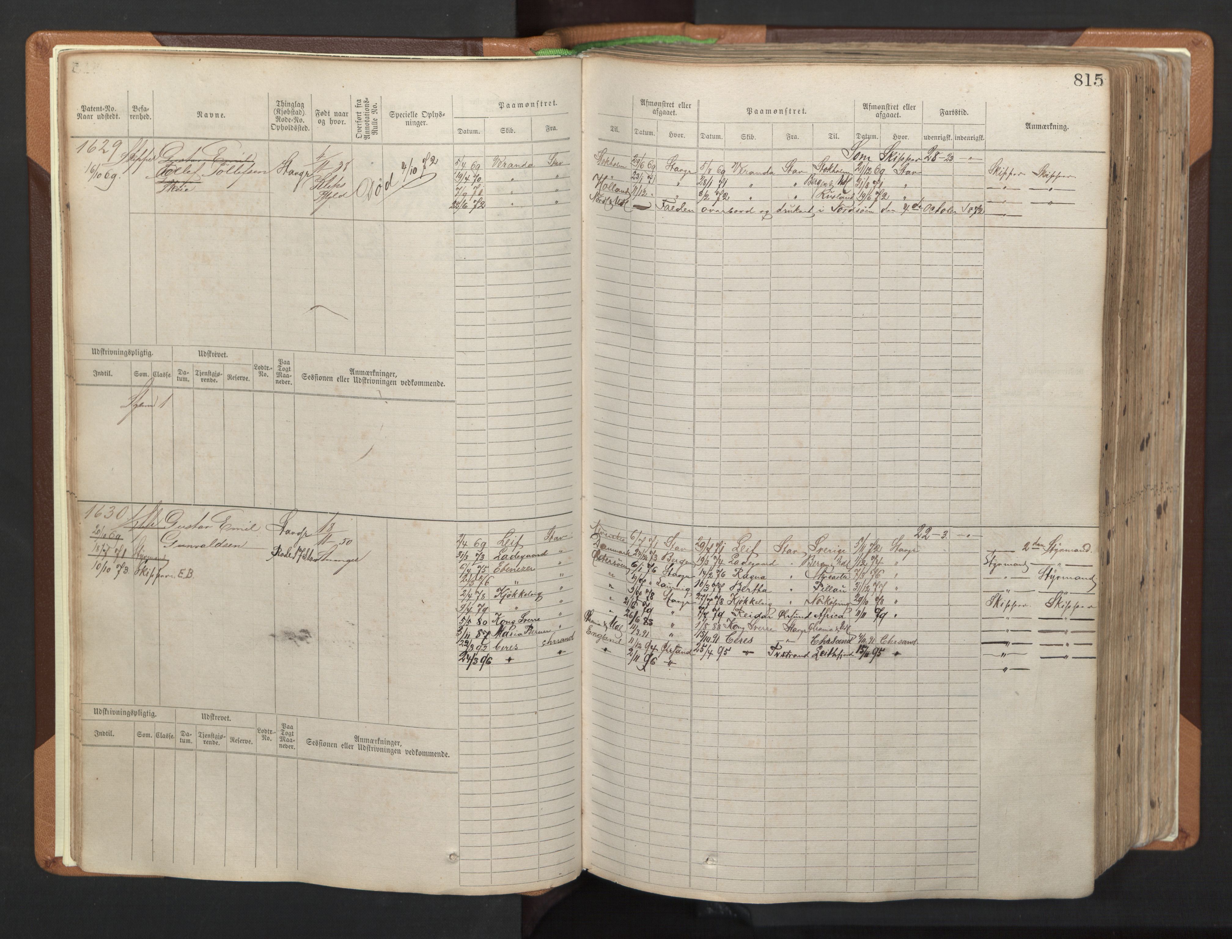 Stavanger sjømannskontor, AV/SAST-A-102006/F/Fb/Fbb/L0006: Sjøfartshovedrulle, patentnr. 1607-2402 (del 3), 1869-1880, s. 14