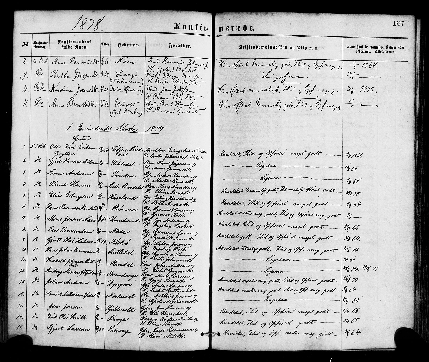 Gulen sokneprestembete, AV/SAB-A-80201/H/Haa/Haaa/L0023: Ministerialbok nr. A 23, 1870-1880, s. 167
