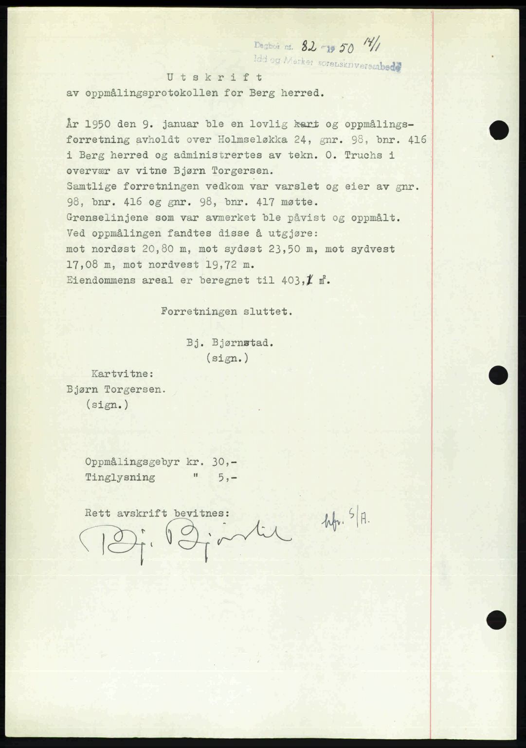 Idd og Marker sorenskriveri, SAO/A-10283/G/Gb/Gbb/L0013: Pantebok nr. A13, 1949-1950, Dagboknr: 82/1950