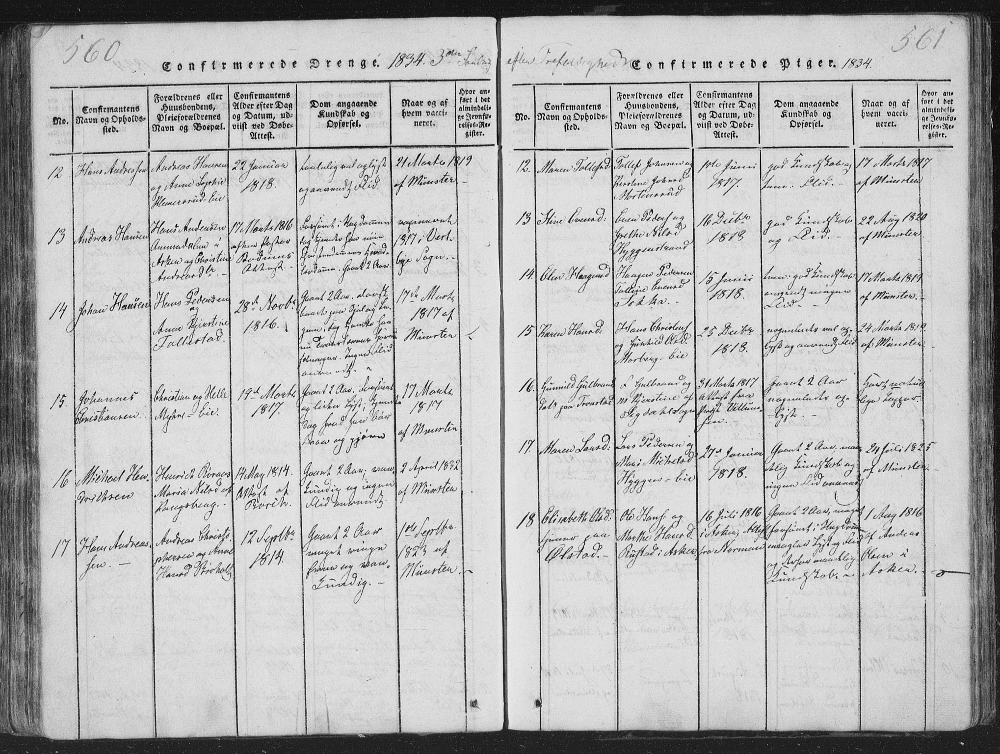 Røyken kirkebøker, AV/SAKO-A-241/G/Ga/L0003: Klokkerbok nr. 3, 1814-1856, s. 560-561