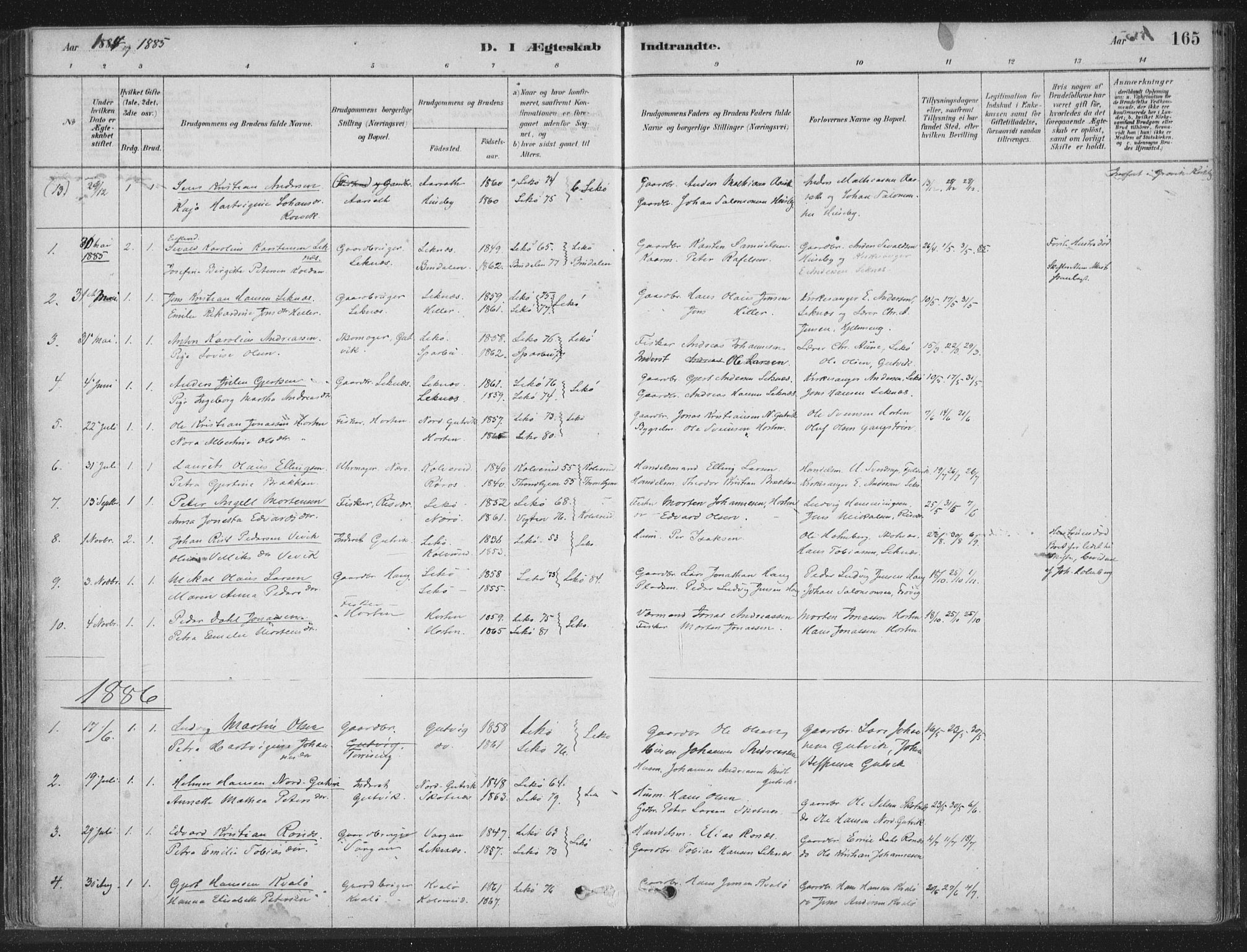 Ministerialprotokoller, klokkerbøker og fødselsregistre - Nord-Trøndelag, AV/SAT-A-1458/788/L0697: Ministerialbok nr. 788A04, 1878-1902, s. 165