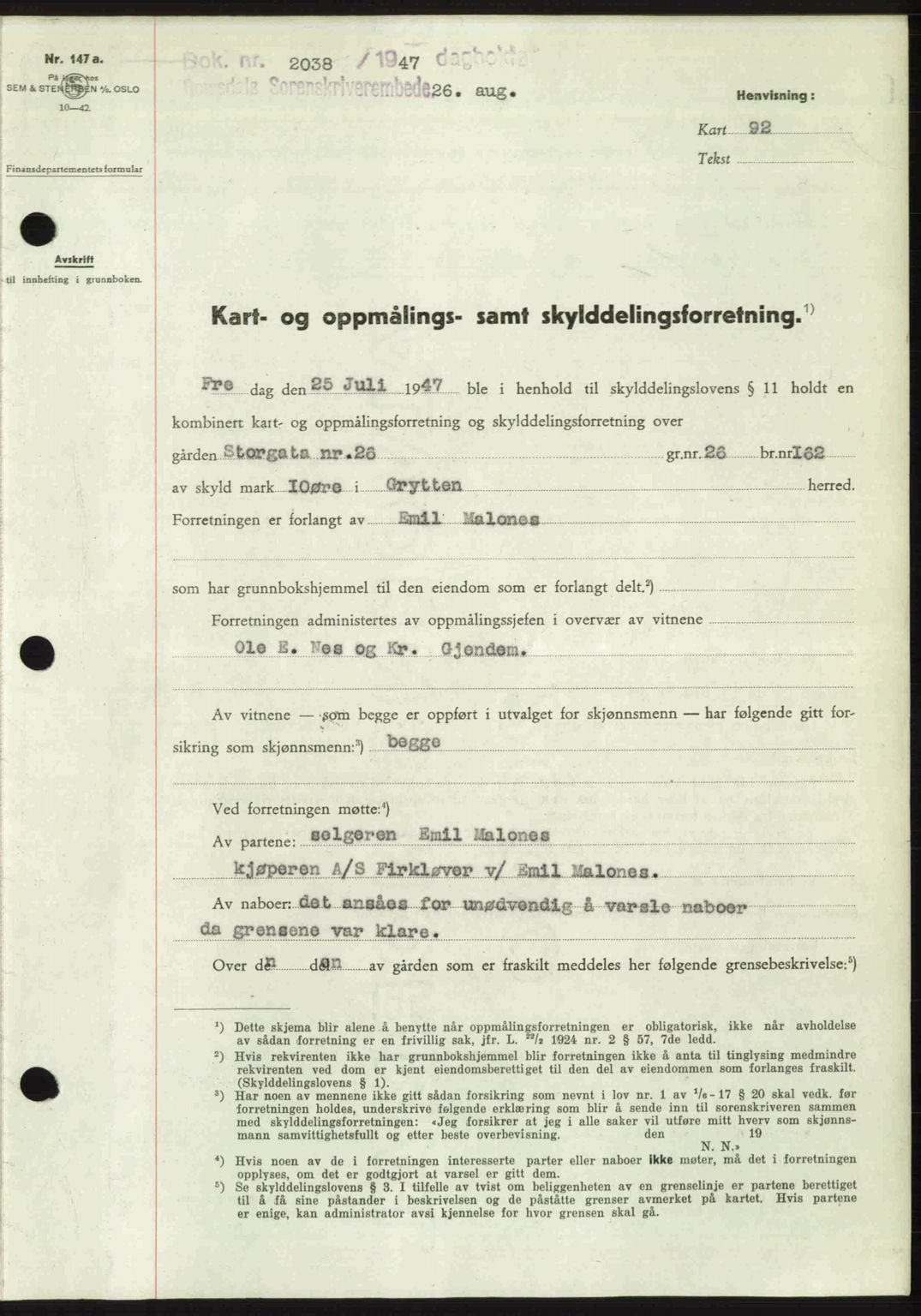 Romsdal sorenskriveri, AV/SAT-A-4149/1/2/2C: Pantebok nr. A23, 1947-1947, Dagboknr: 2038/1947