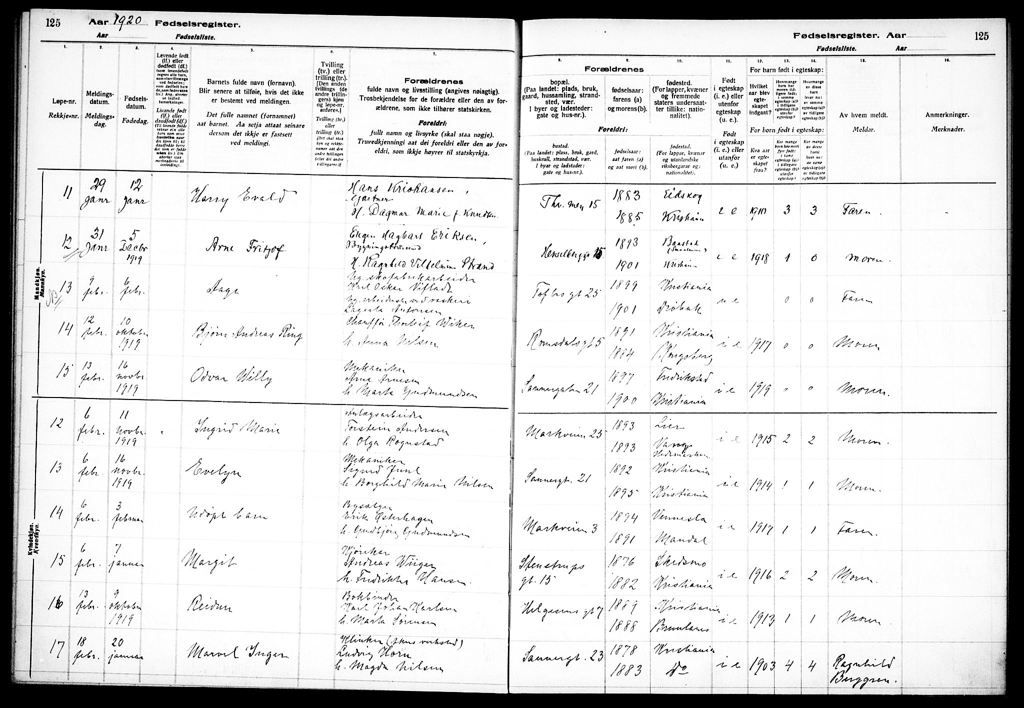 Paulus prestekontor Kirkebøker, SAO/A-10871/J/Ja/L0001: Fødselsregister nr. 1, 1916-1923, s. 125