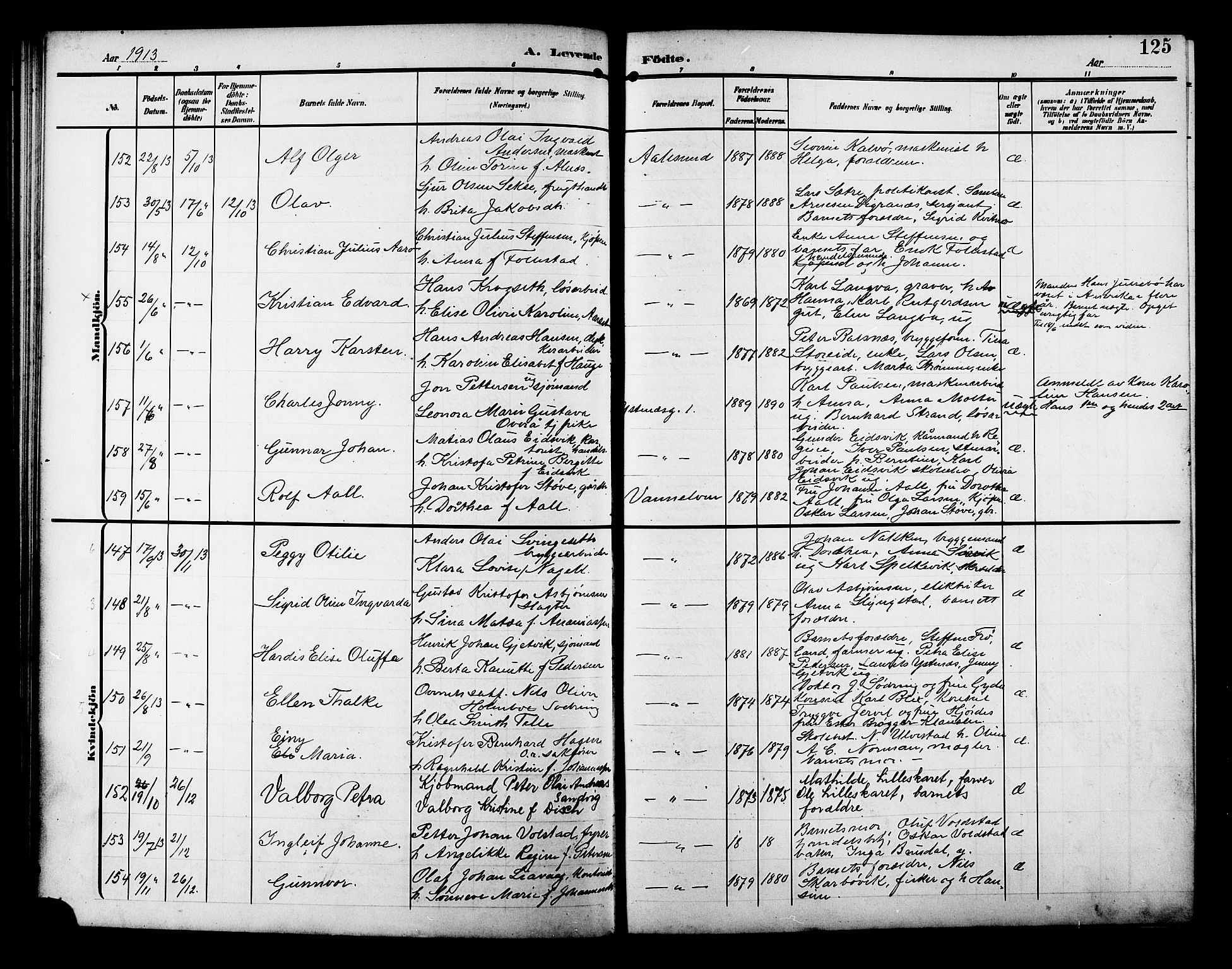 Ministerialprotokoller, klokkerbøker og fødselsregistre - Møre og Romsdal, AV/SAT-A-1454/529/L0471: Klokkerbok nr. 529C08, 1909-1921, s. 125