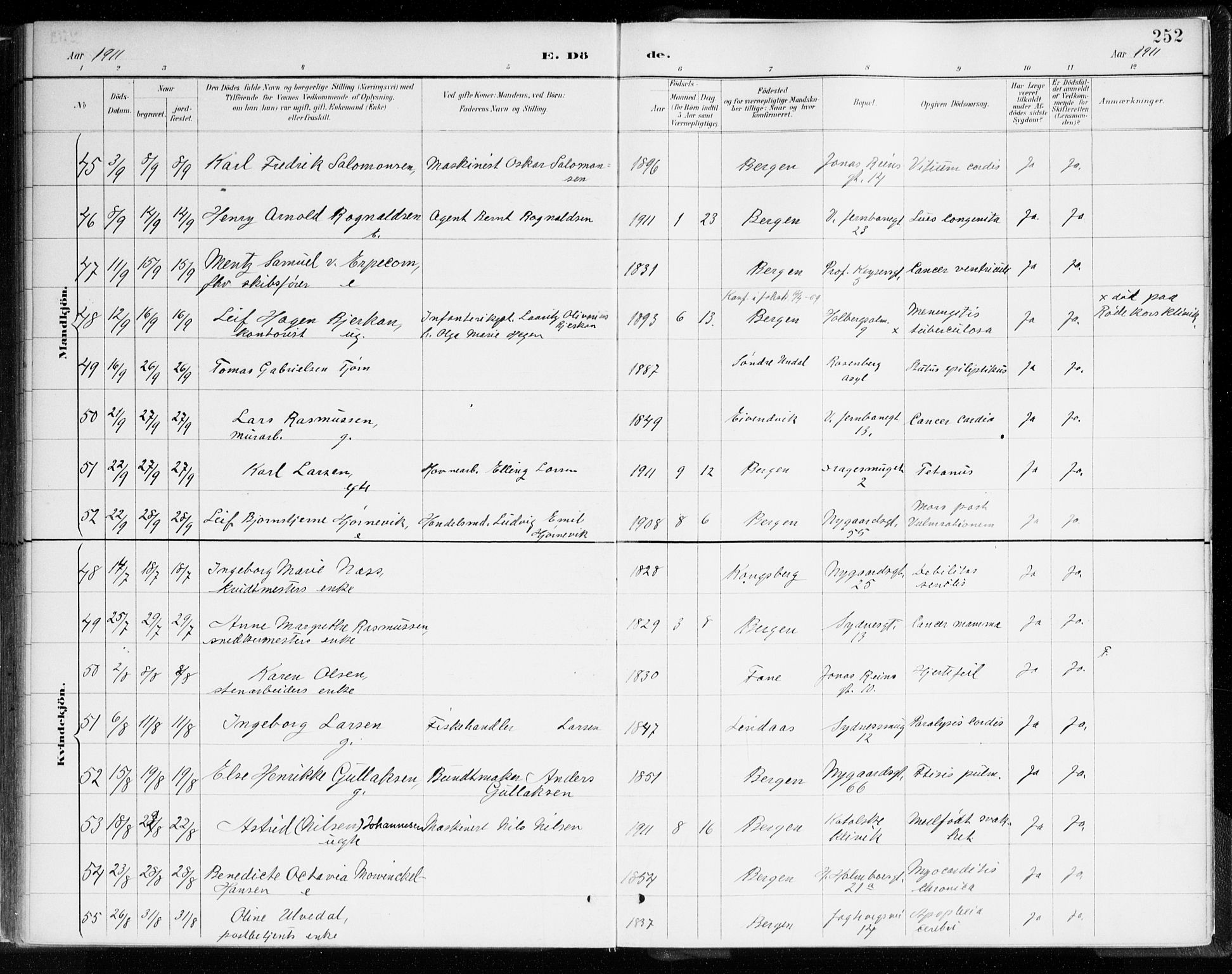 Johanneskirken sokneprestembete, SAB/A-76001/H/Haa/L0019: Ministerialbok nr. E 1, 1885-1915, s. 252