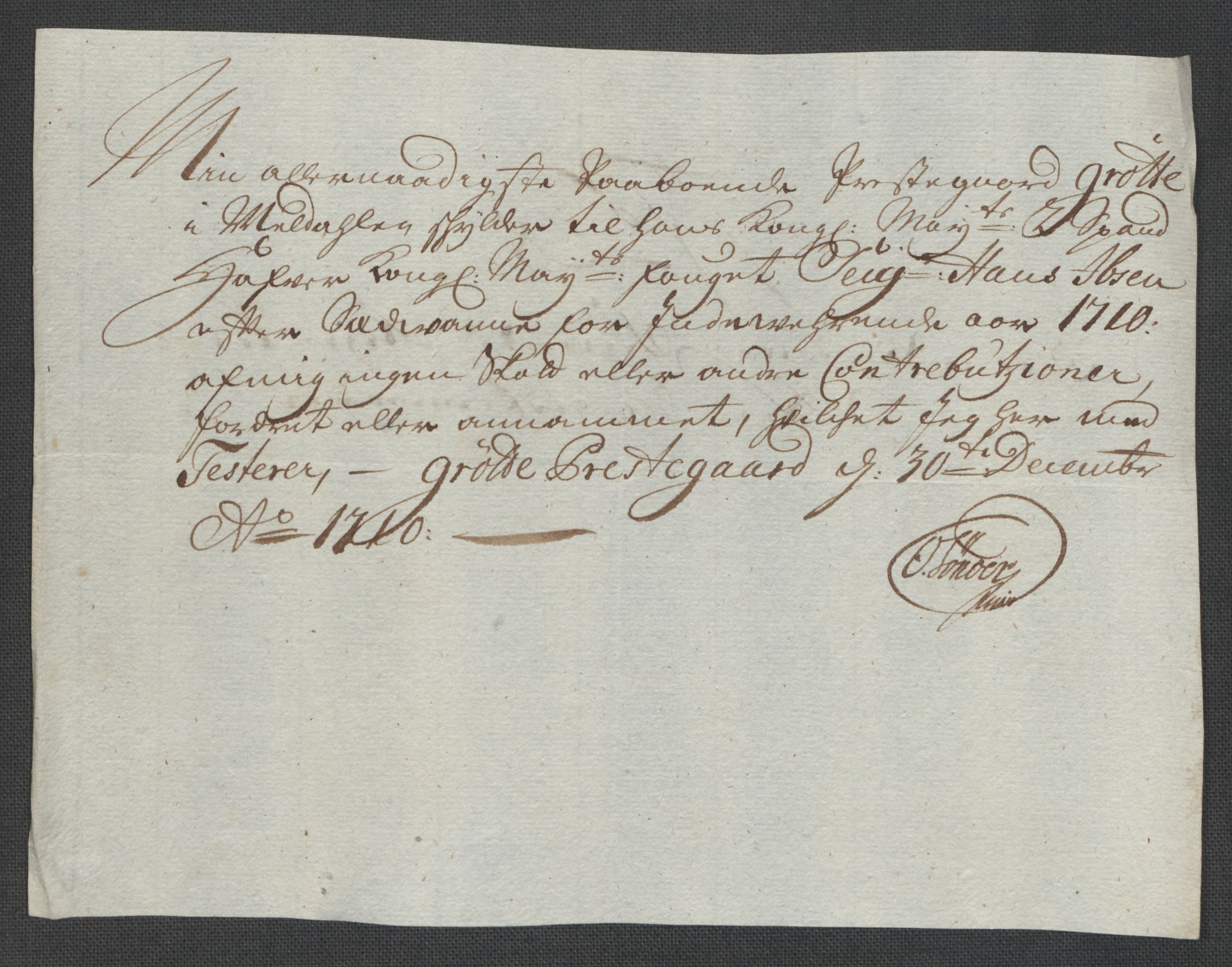 Rentekammeret inntil 1814, Reviderte regnskaper, Fogderegnskap, AV/RA-EA-4092/R60/L3960: Fogderegnskap Orkdal og Gauldal, 1710, s. 326