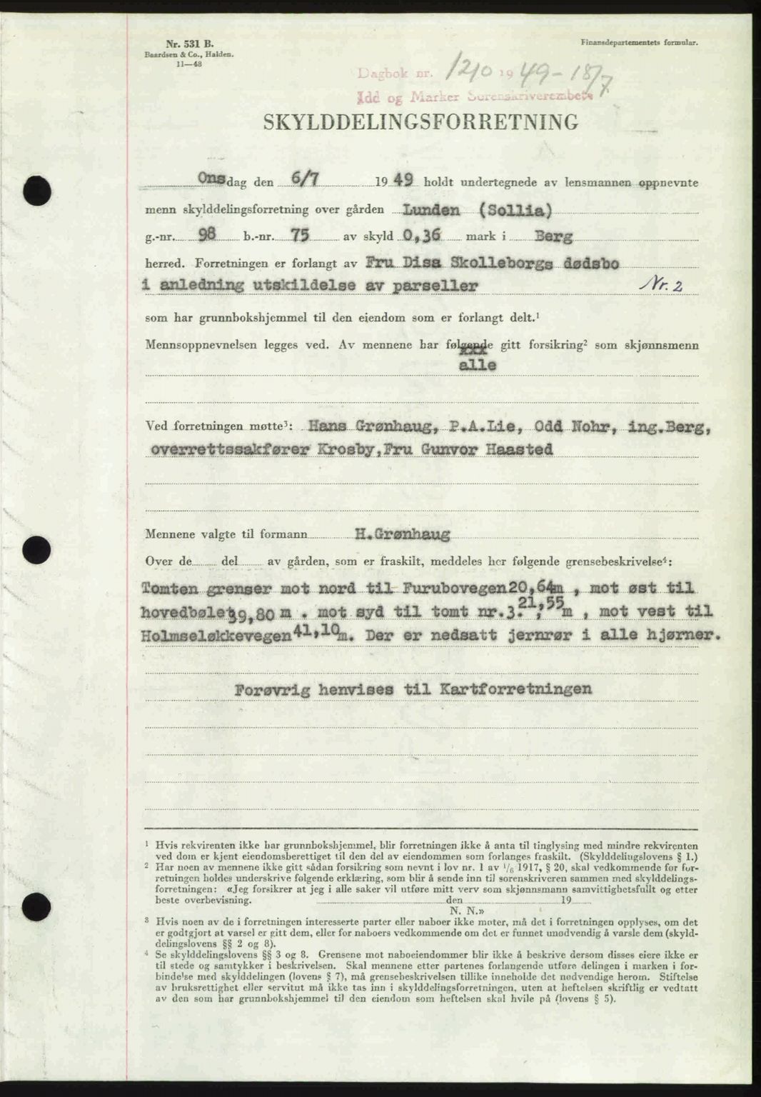 Idd og Marker sorenskriveri, SAO/A-10283/G/Gb/Gbb/L0012: Pantebok nr. A12, 1949-1949, Dagboknr: 1210/1949