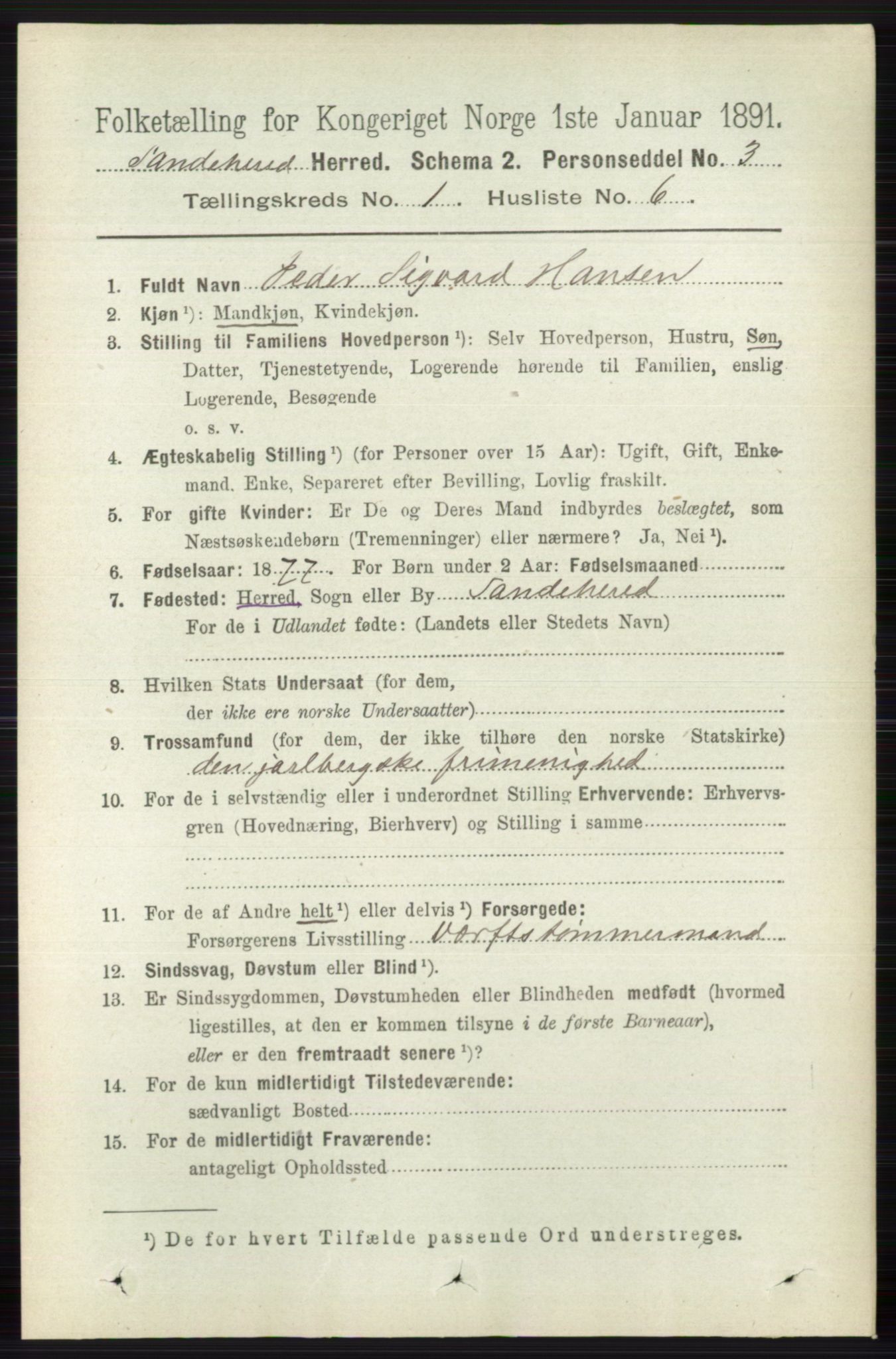 RA, Folketelling 1891 for 0724 Sandeherred herred, 1891, s. 208