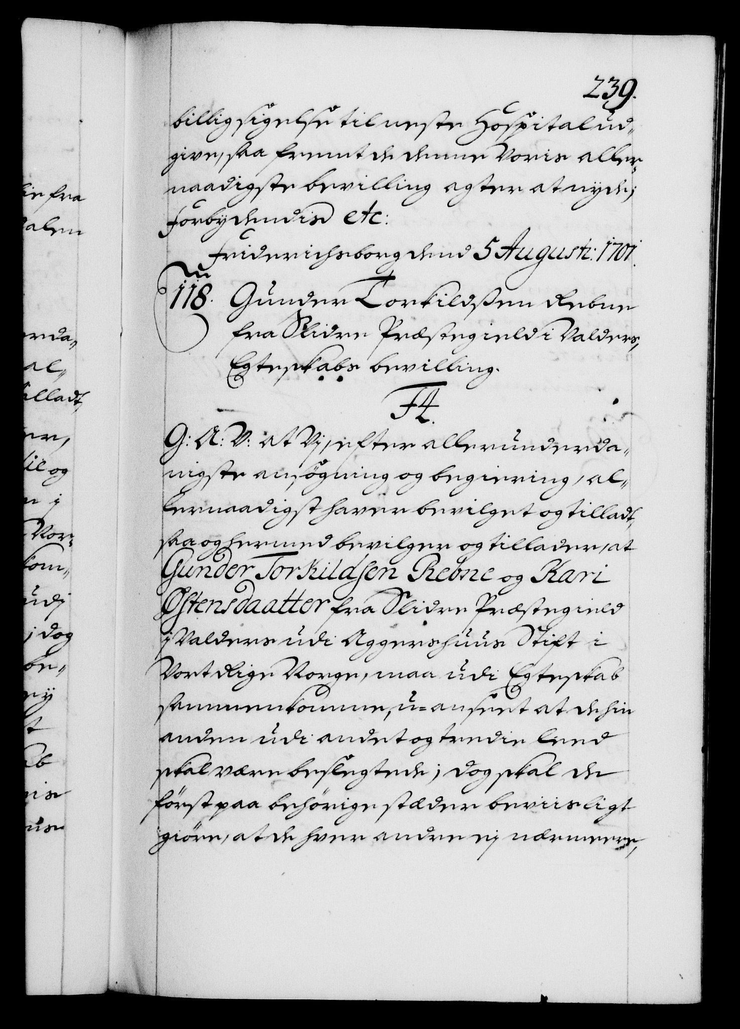 Danske Kanselli 1572-1799, RA/EA-3023/F/Fc/Fca/Fcaa/L0018: Norske registre, 1699-1703, s. 239a