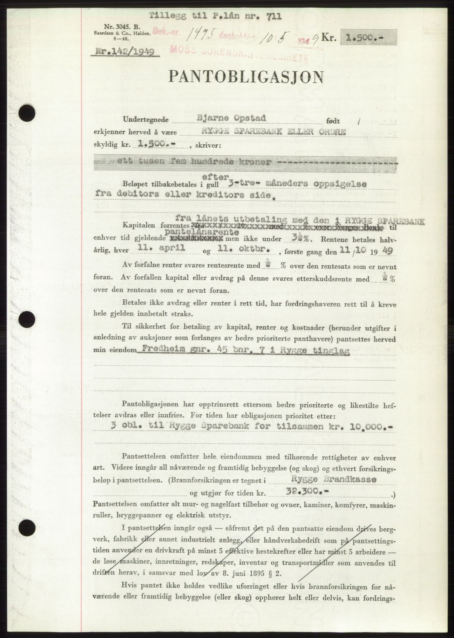 Moss sorenskriveri, SAO/A-10168: Pantebok nr. B21, 1949-1949, Dagboknr: 1475/1949
