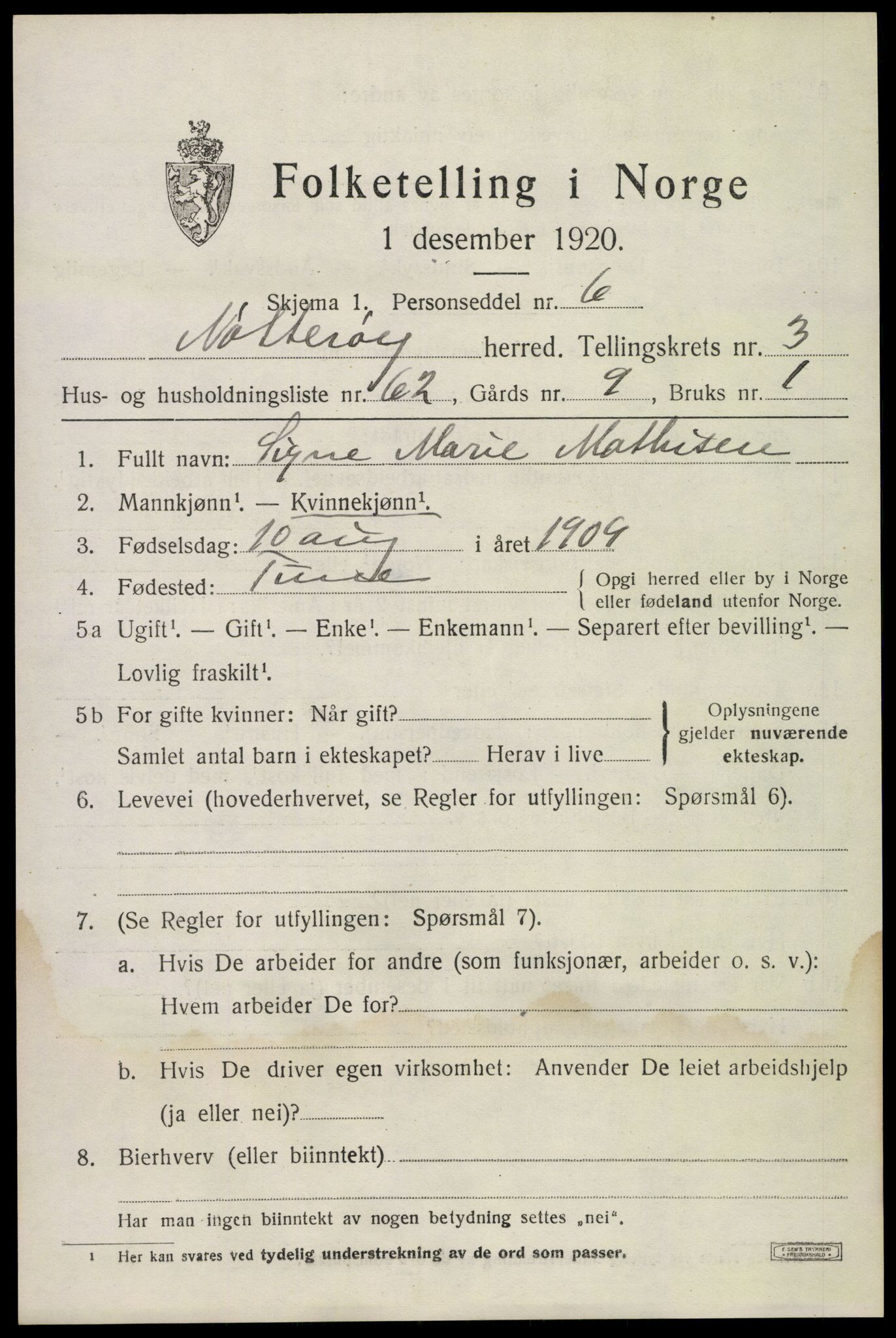 SAKO, Folketelling 1920 for 0722 Nøtterøy herred, 1920, s. 6209