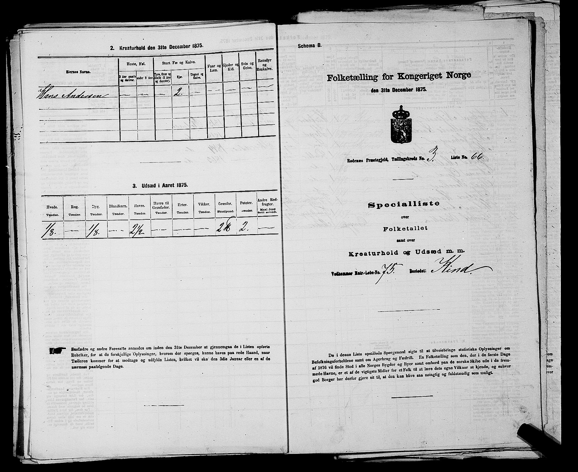 RA, Folketelling 1875 for 0120P Rødenes prestegjeld, 1875, s. 495