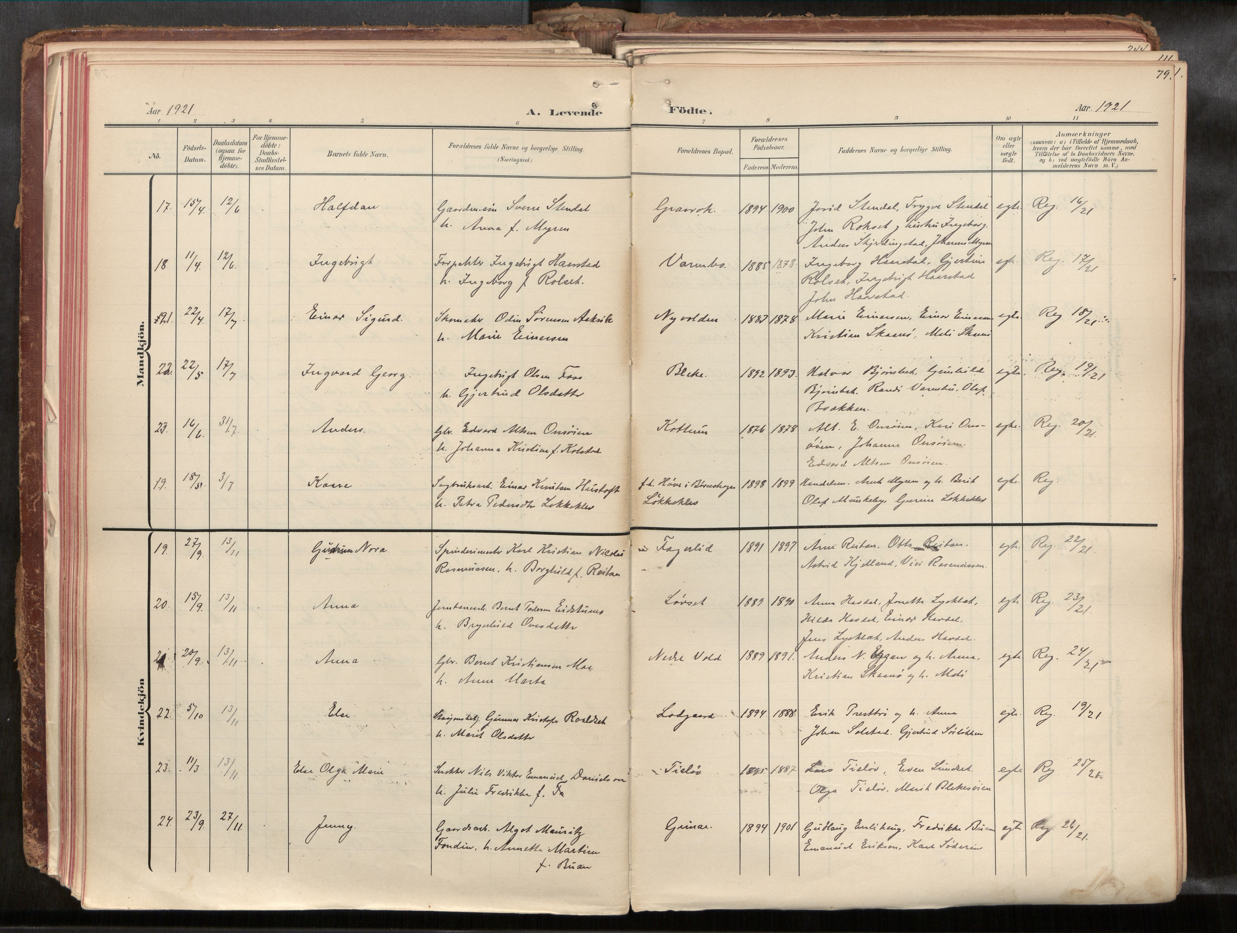 Ministerialprotokoller, klokkerbøker og fødselsregistre - Sør-Trøndelag, AV/SAT-A-1456/691/L1085b: Ministerialbok nr. 691A18, 1908-1930, s. 79