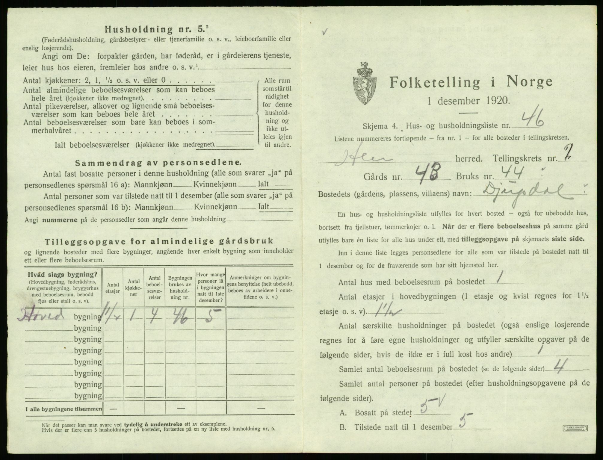 SAT, Folketelling 1920 for 1540 Hen herred, 1920, s. 210