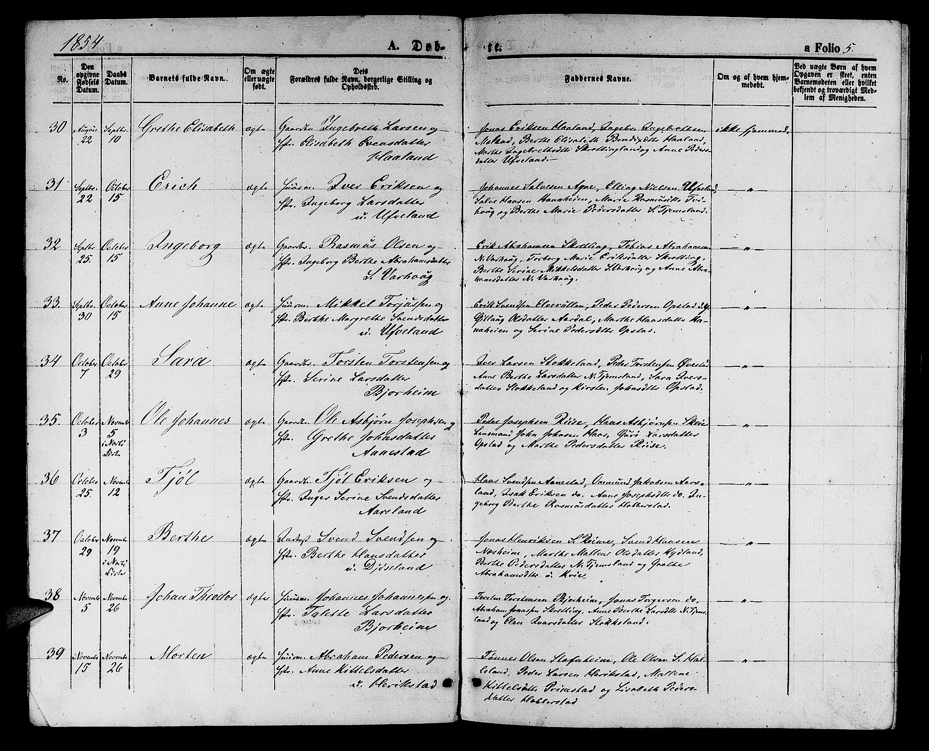 Hå sokneprestkontor, AV/SAST-A-101801/001/30BB/L0002: Klokkerbok nr. B 2, 1854-1883, s. 5