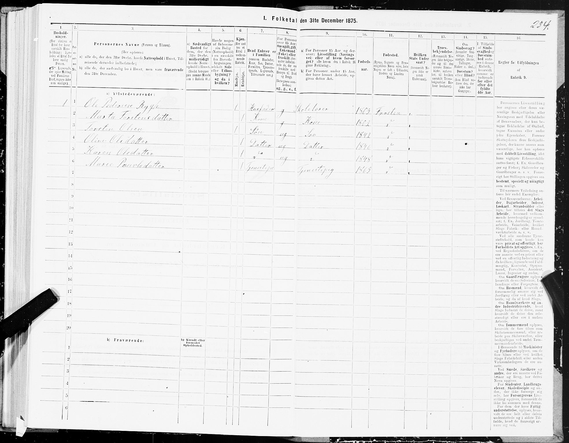 SAT, Folketelling 1875 for 1717P Frosta prestegjeld, 1875, s. 1234