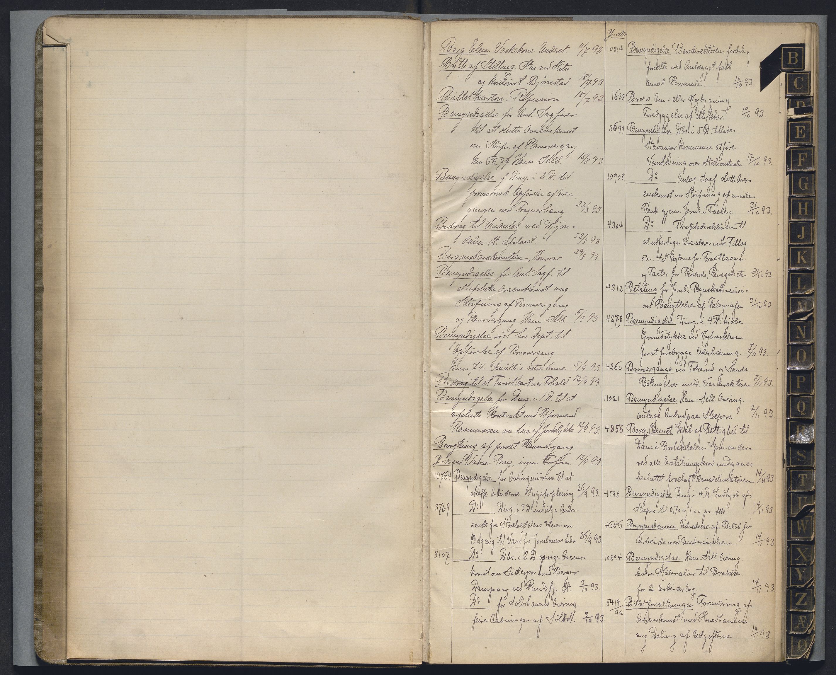 Norges statsbaner, Administrasjons- økonomi- og personalavdelingen, AV/RA-S-3412/A/Aa/L0029: Register til forhandlingsprotokoll, 1893-1894