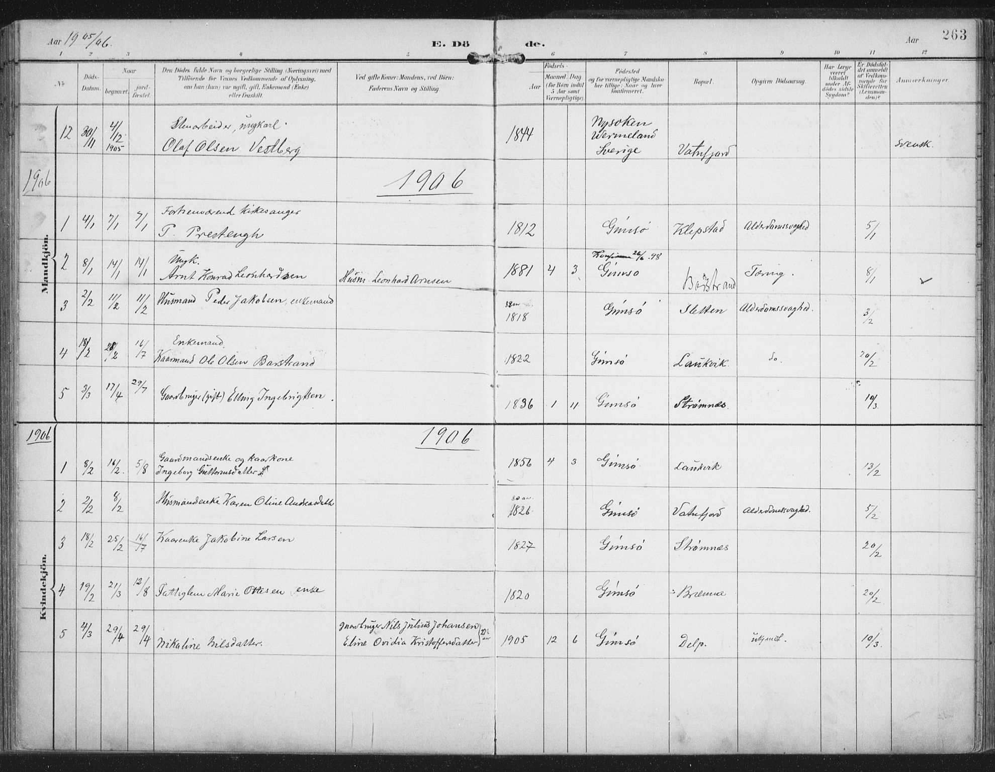 Ministerialprotokoller, klokkerbøker og fødselsregistre - Nordland, AV/SAT-A-1459/876/L1098: Ministerialbok nr. 876A04, 1896-1915, s. 263